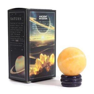 Saturnas - geltonojo jade planeta ant saulės akmens stovo - 40mm (30x15mm stovas)