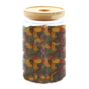 Kaimiško stiliaus stiklo indas su bambuko dangteliu 15 cm