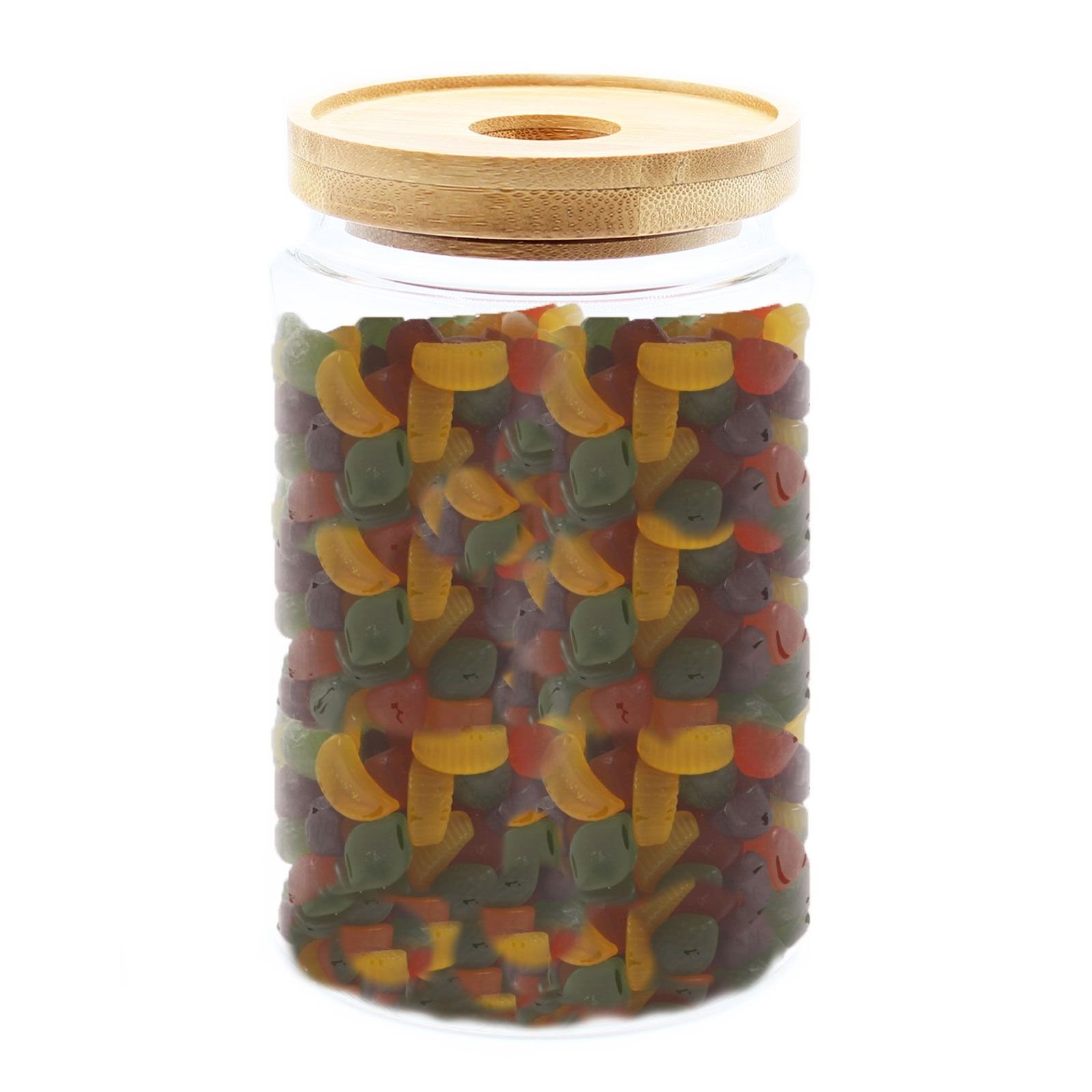 Kaimiško stiliaus stiklo indas su bambuko dangteliu 15 cm