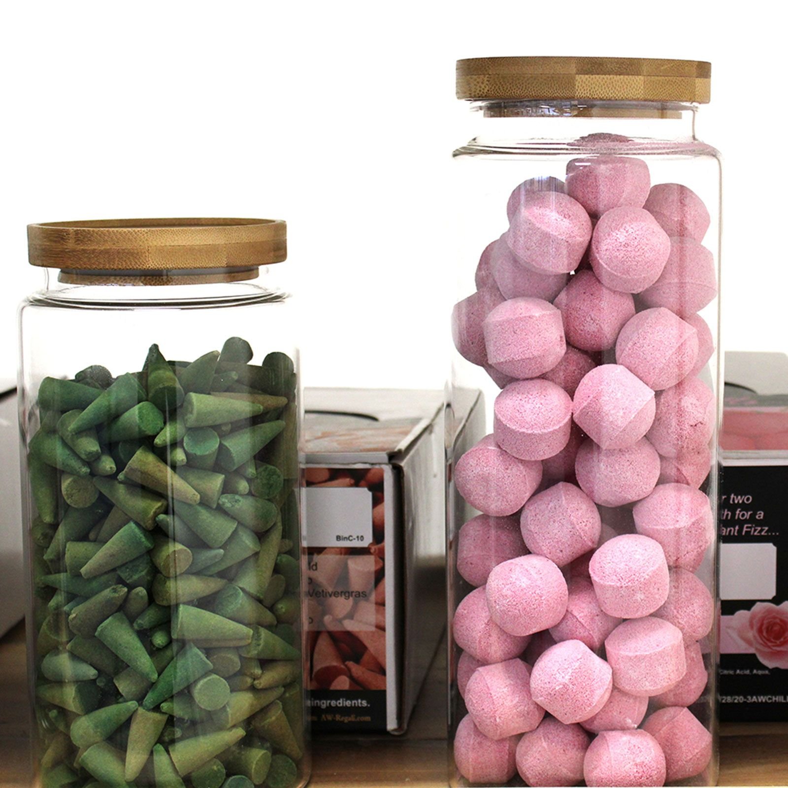 Kaimiško stiliaus stiklo indas su bambuko dangteliu 15 cm - Image 4