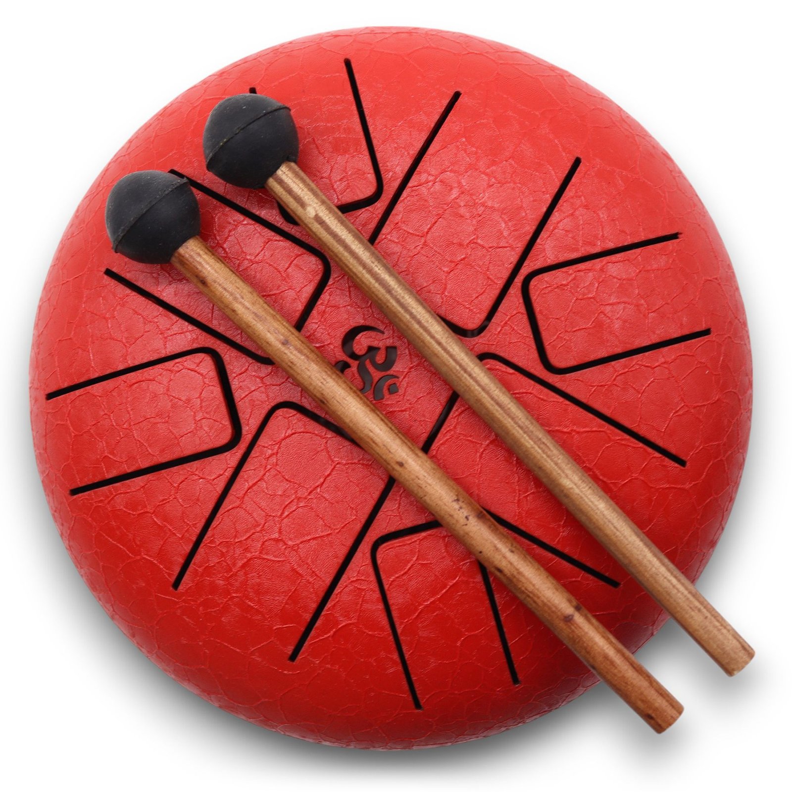 Plieninis liežuvėlinis Happy būgnas „Om Red“ – 22 × 16 cm meditacijos skambesys