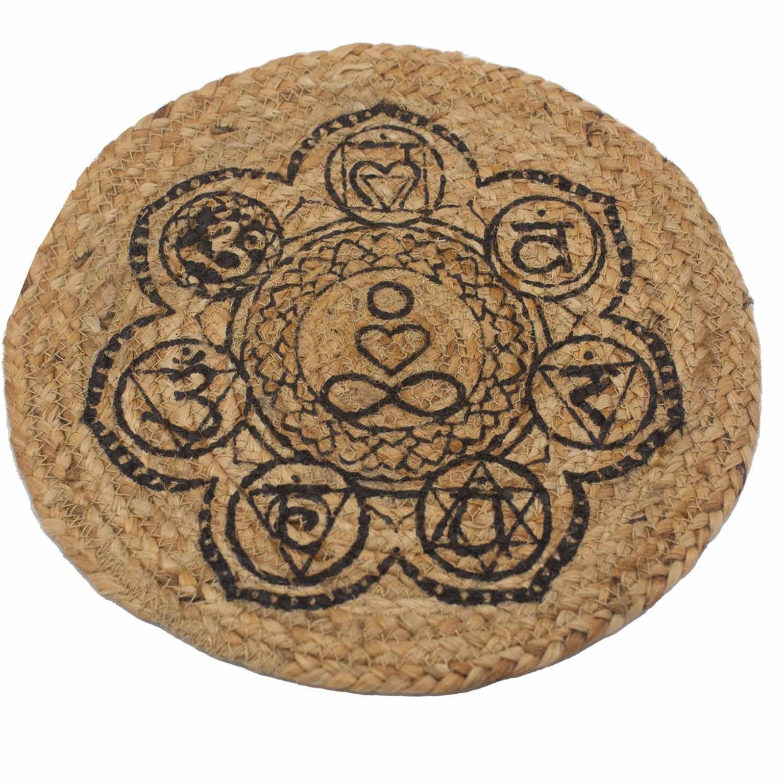 Natūralus stalo padėkliukas „Chakra Print“ – 30 cm džiuto ir medvilnės ritualas