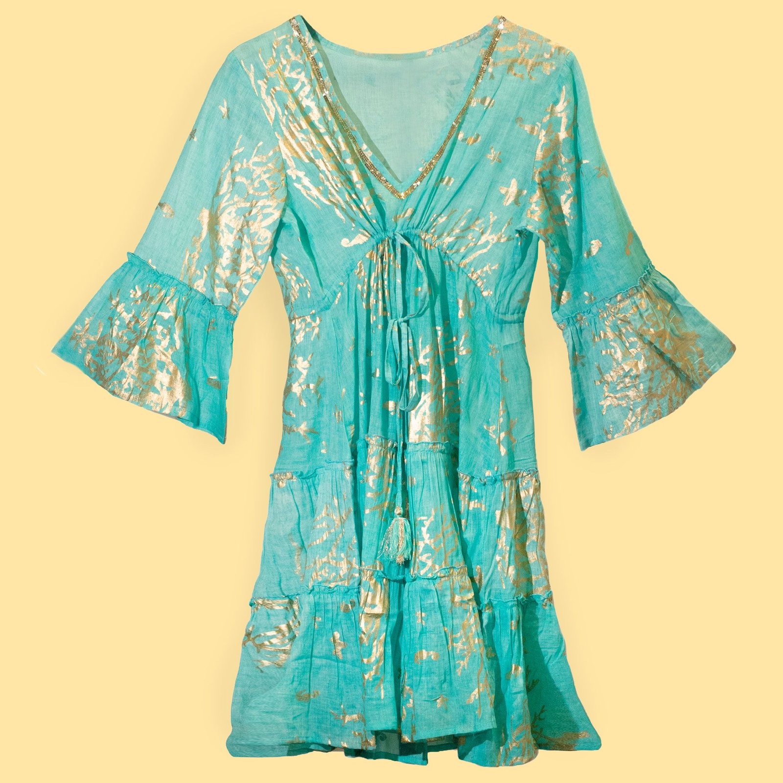 Alternative view of Kelnės „Nomad Sari“ iš „Mediterranean Collection“ – turkio ir aukso koralų raštų lengvumas