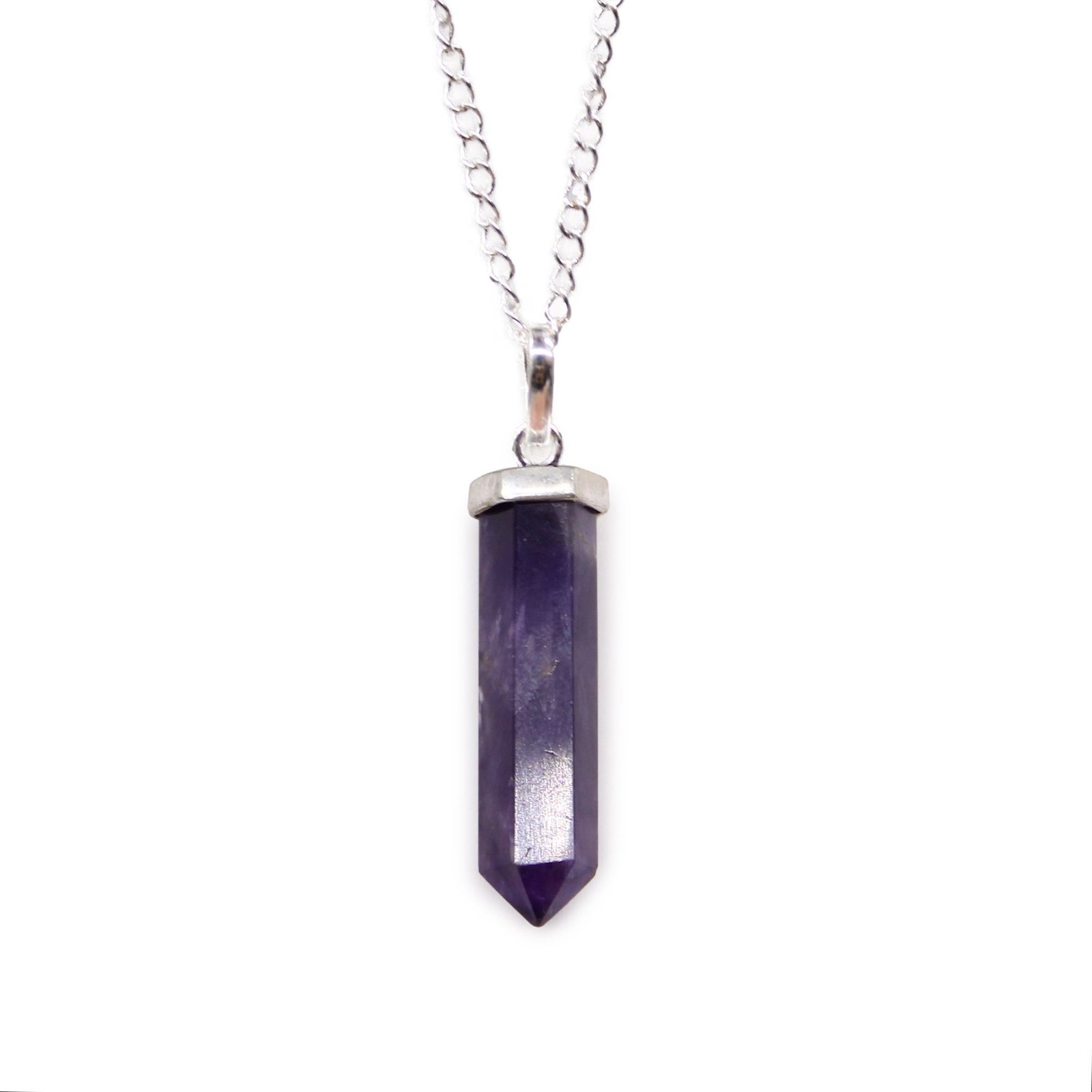 Indiškas brangakmenių pakabukas „Amethyst“ – sidabru dengta violetinė ramybės nata