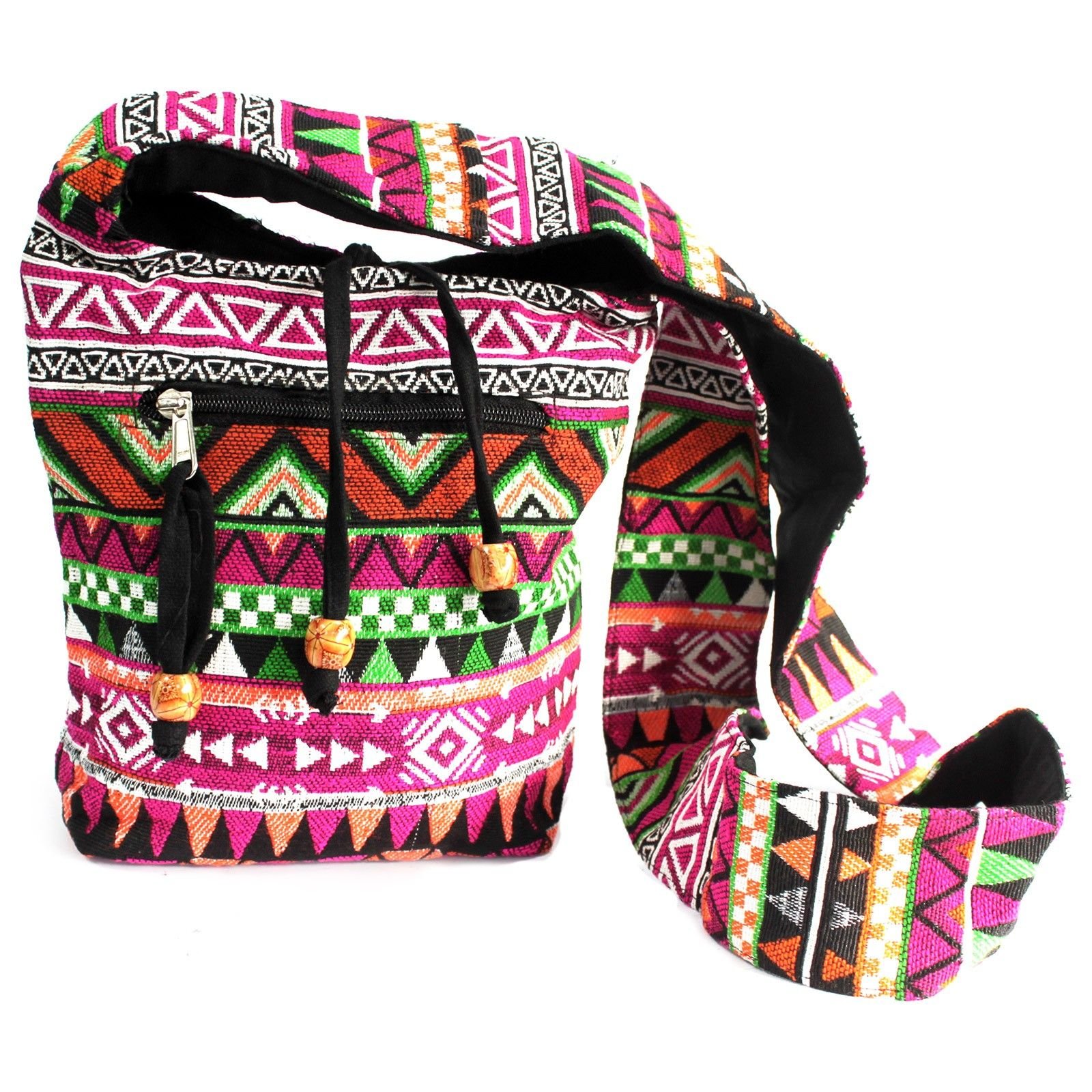 Kasdienis krepšys „Pink Sling Bag“ – jacquard audinio Nepalo stiliaus žavesys