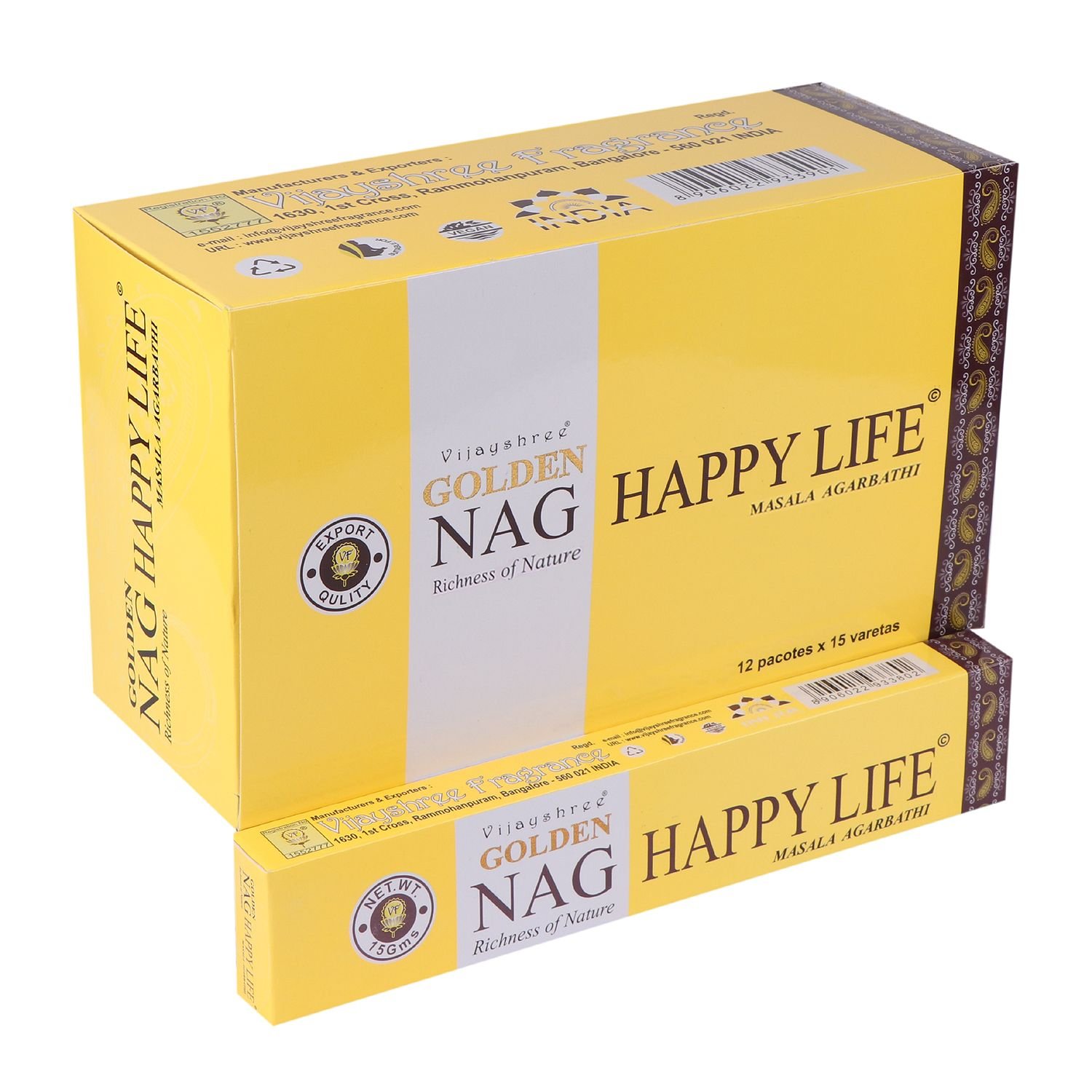 Smilkalų lazdelės „Golden Nag Happy Life“ – šviesios kasdienybės aromato ritualas, 15 g