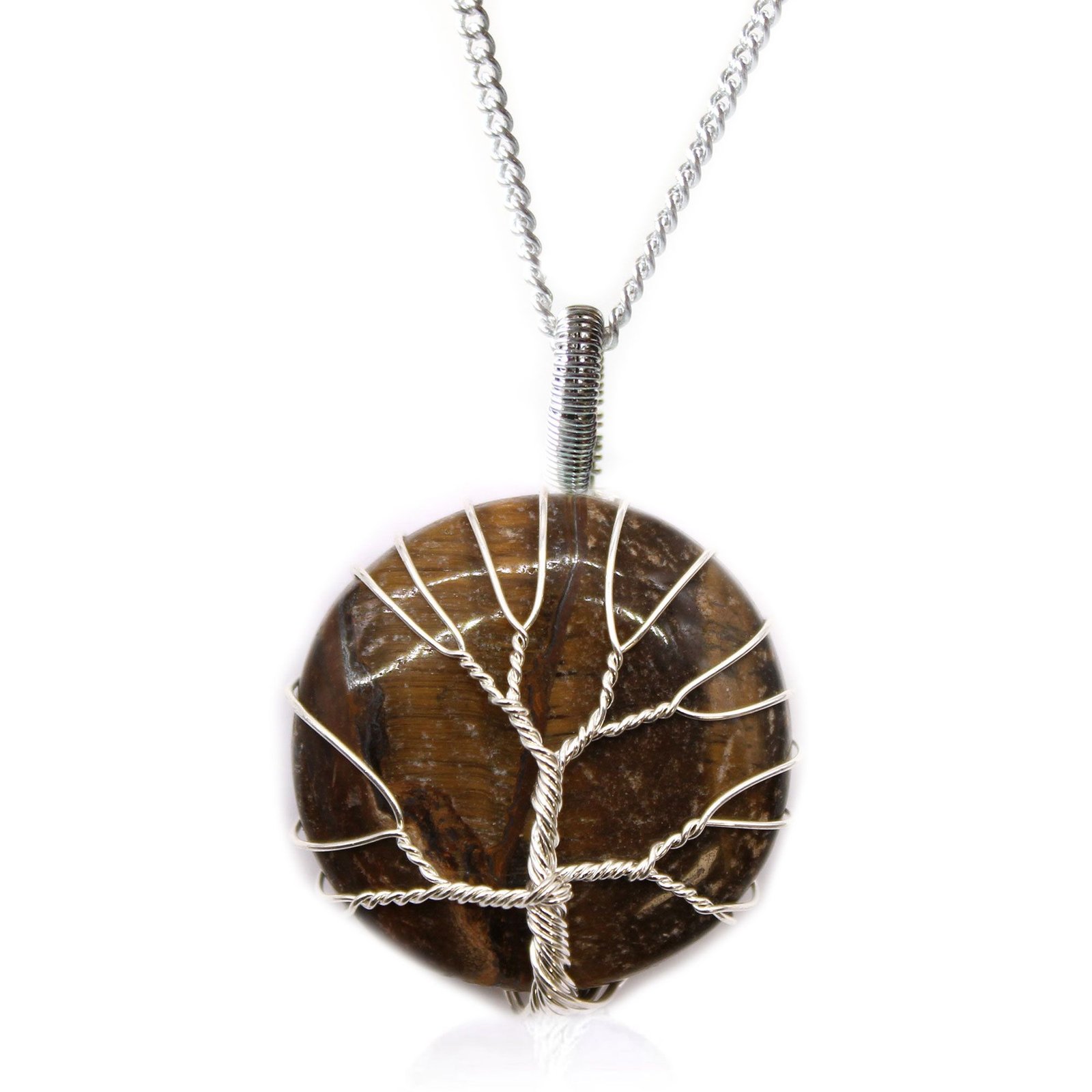 Gyvybės medžio vėrinys „Tiger Eye“ – sidabru dengtas brangakmenių talismanas