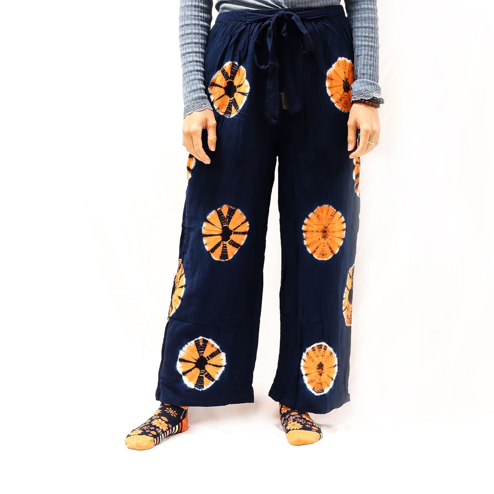 Japoniško stiliaus laisvalaikio kelnės „Blue & Orange“ – lengvas lino ir viskozės prisilietimas, M