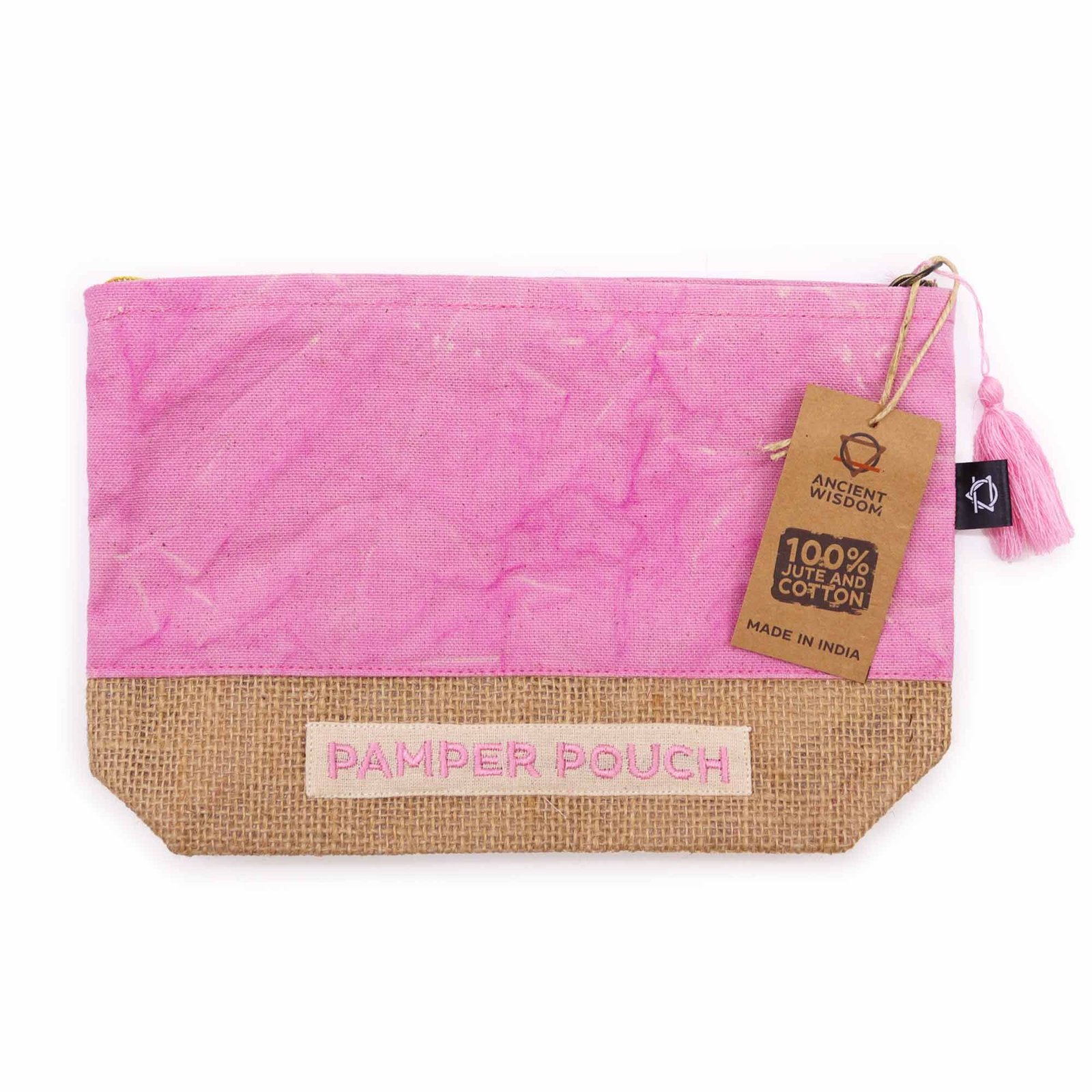 Pamper dėklas „Pink & Purple Stonewash“ – jaukus džiuto ir medvilnės ritualo palydovas