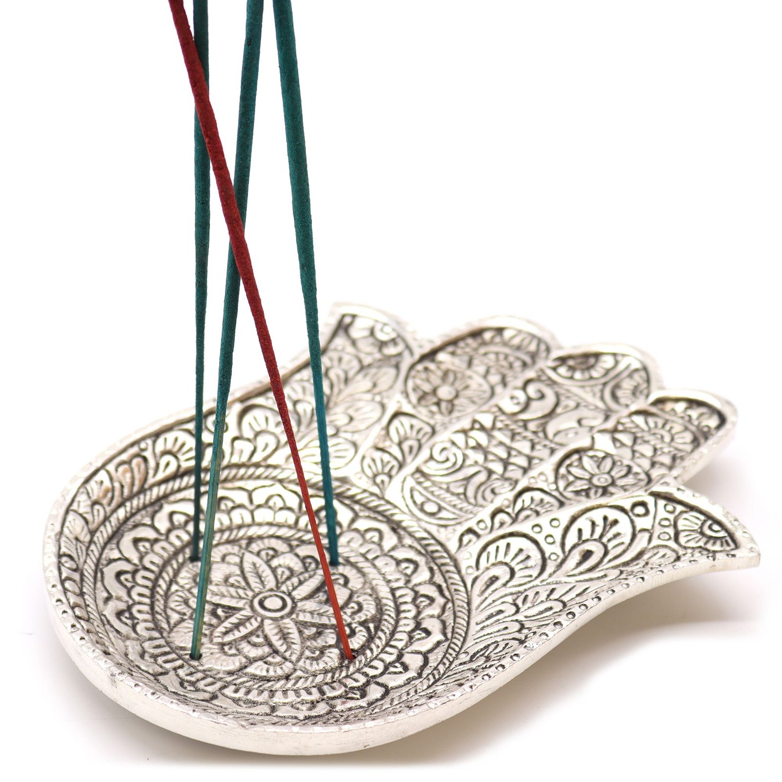 Alternative view of Smilkalų laikiklis „Hamsa“ iš poliruoto aliuminio – 18 × 13 cm ritualo ramybė