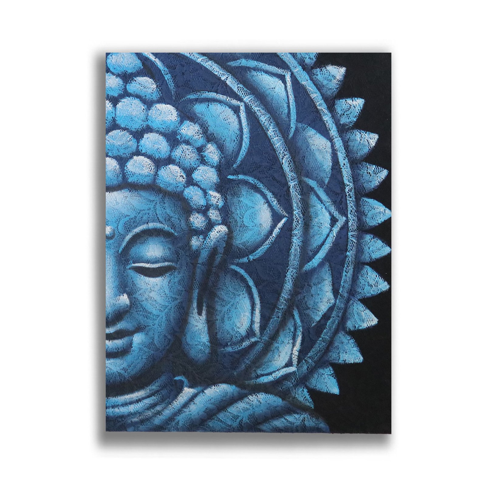 Sienos paveikslas „Blue Half Buddha Mandala“ – 60 × 80 cm ramybės akcentas