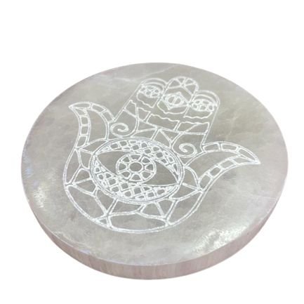 Alternative view of Selenito įkrovimo plokštelė „Hamsa“ – 10 cm šviesos ir ramybės akcentas