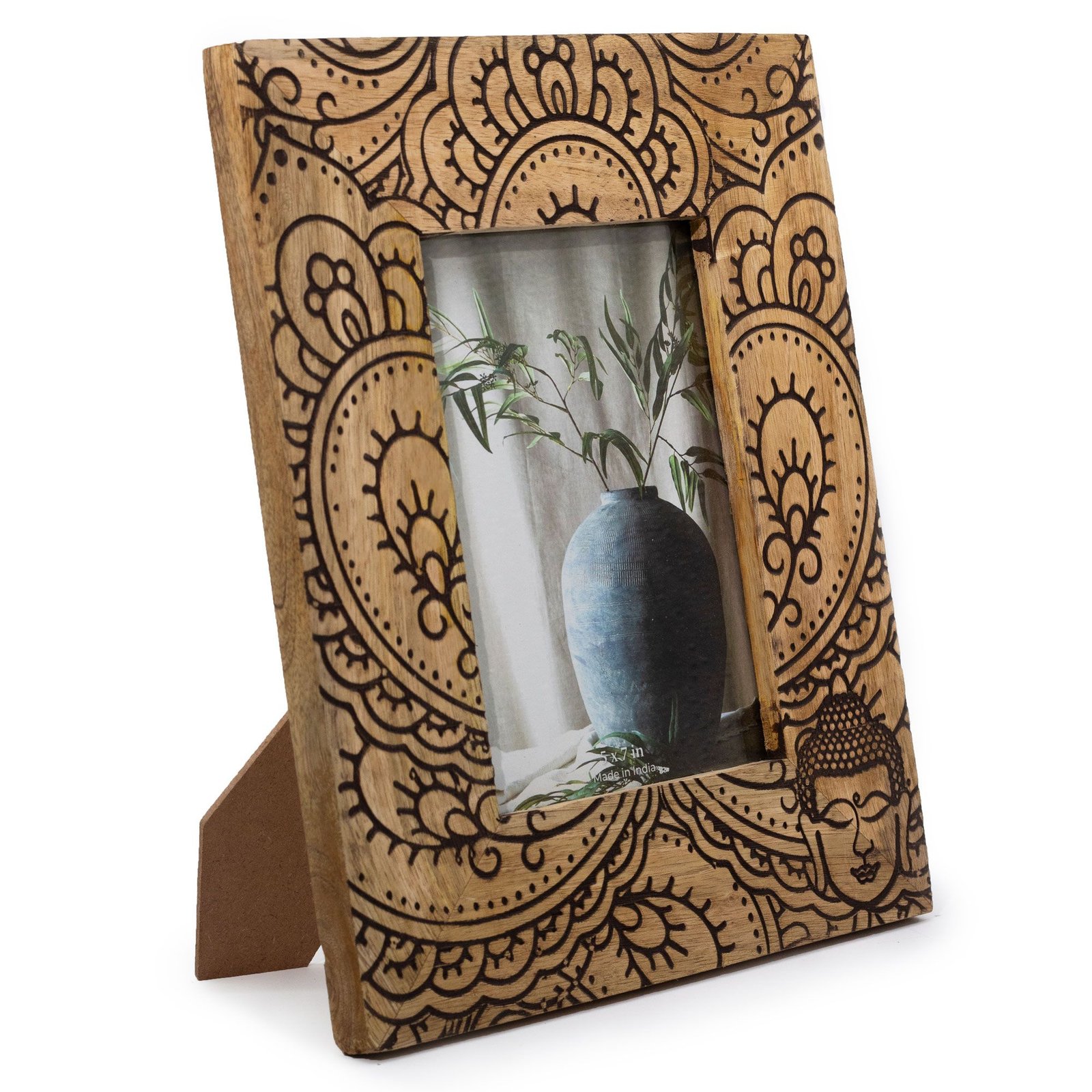 Nuotraukų rėmelis „Buddha“ iš mango medienos – juodas 13×18 cm prisiminimų akcentas