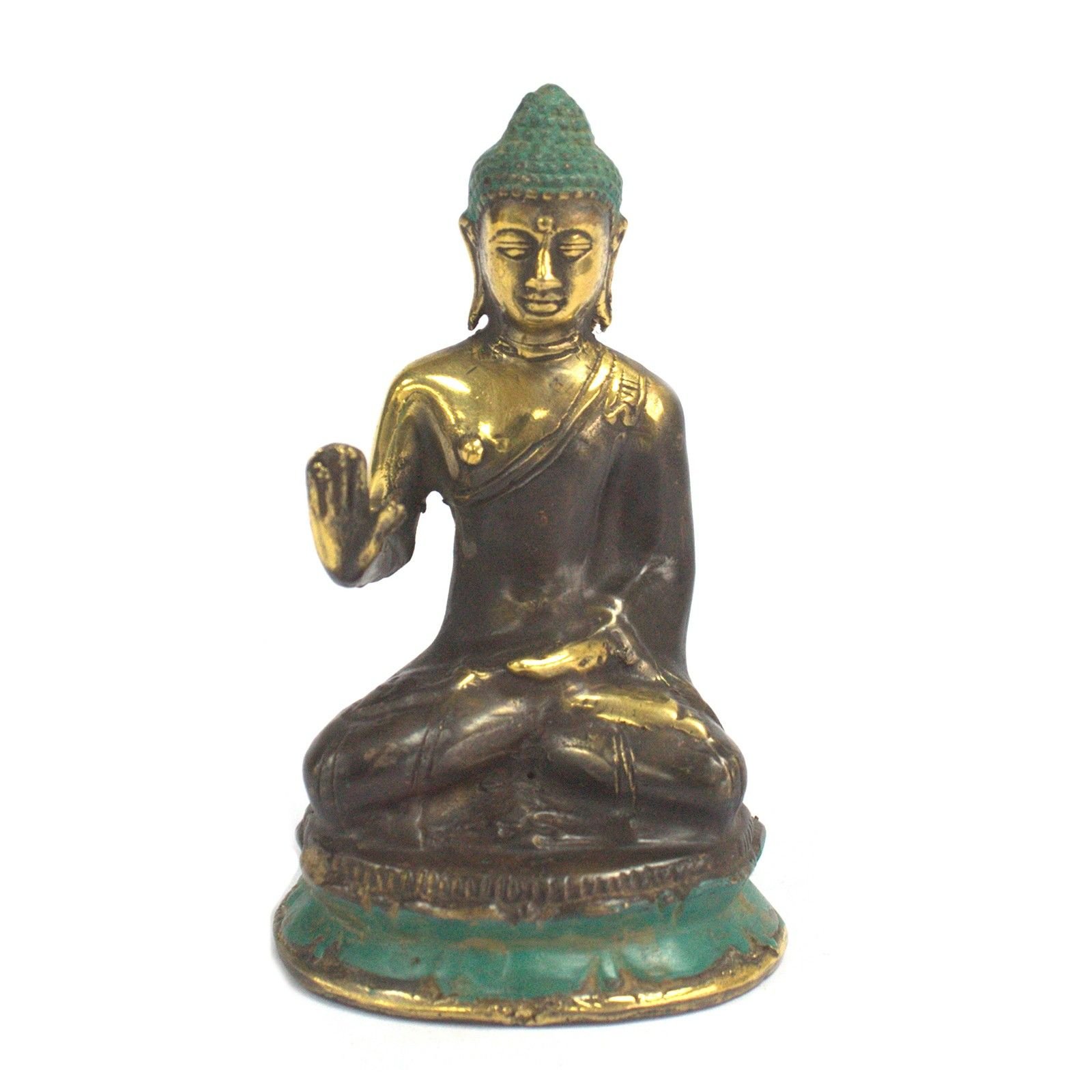 Žalvarinė Budos figūrėlė „Med Hand Up Sitting Buddha“ – ramybės akcentas namams