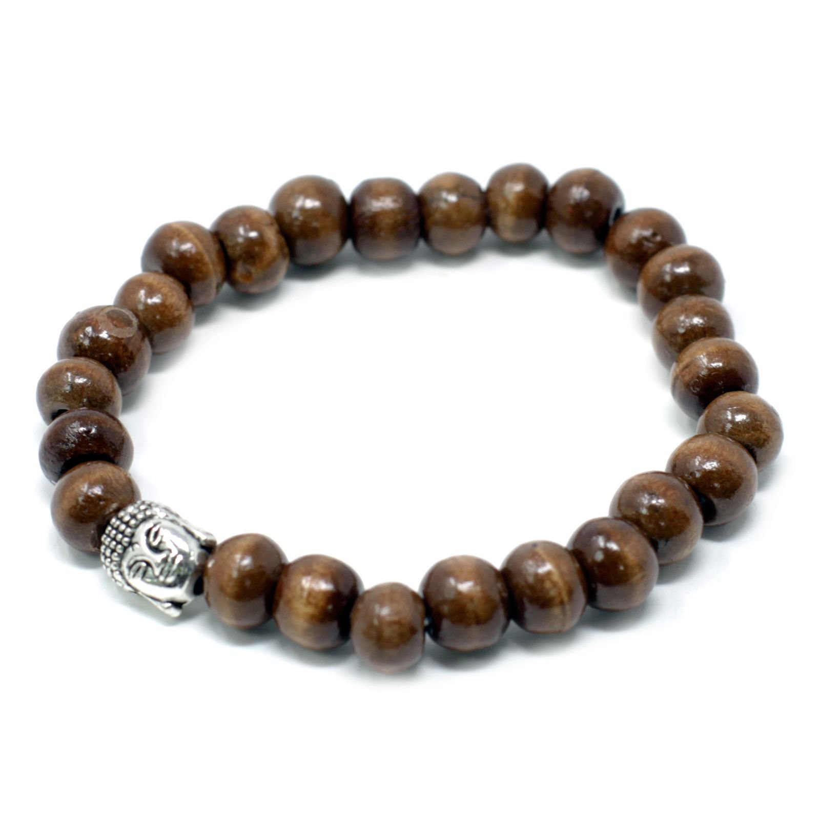 Medinių karoliukų apyrankė „Brown Beads & Buddah Bangle“ – šiltas kasdienės ramybės akcentas