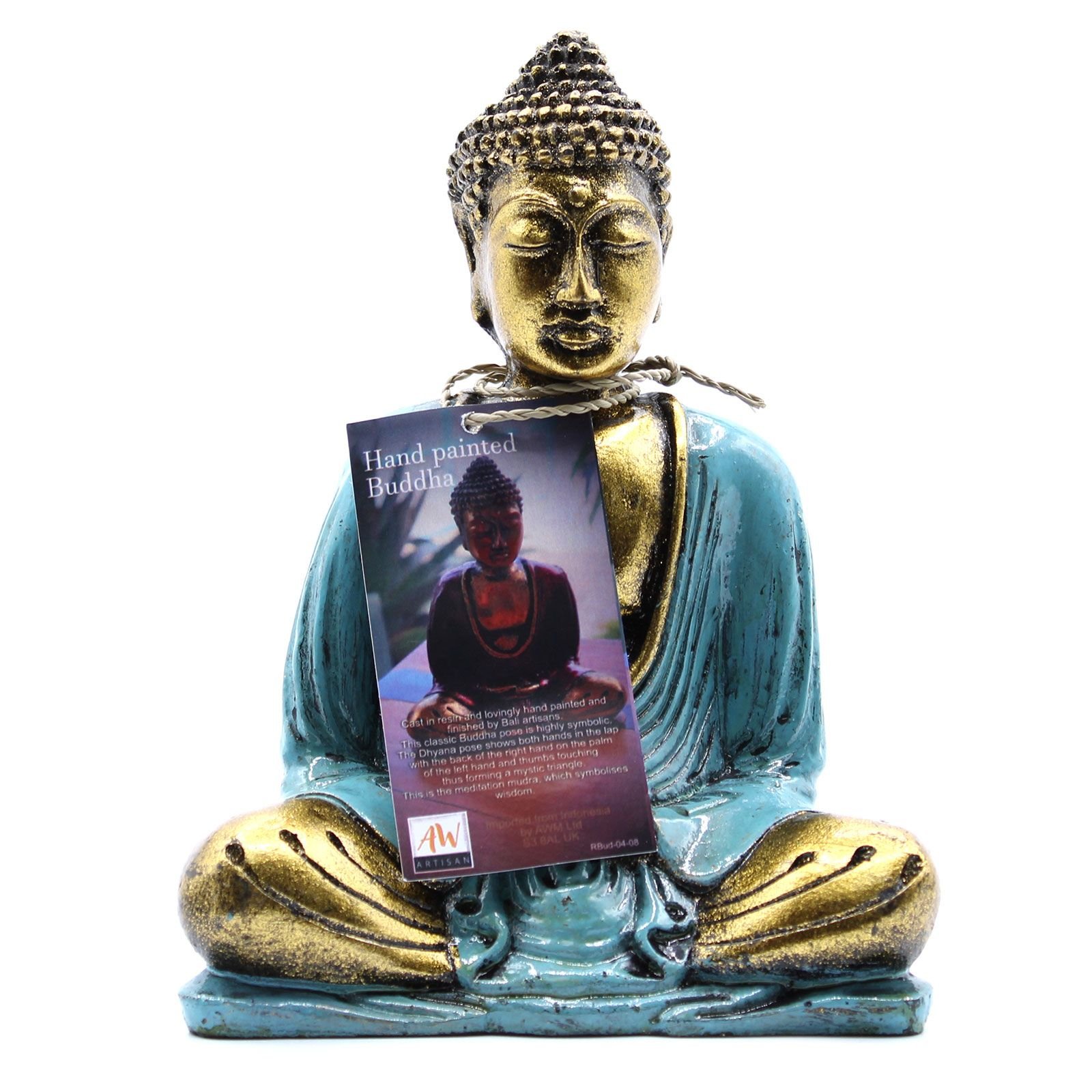 Alternative view of Rankomis dažyta Budos figūrėlė „Teal & Gold Buddha“ – vidutinio dydžio ramybės akcentas