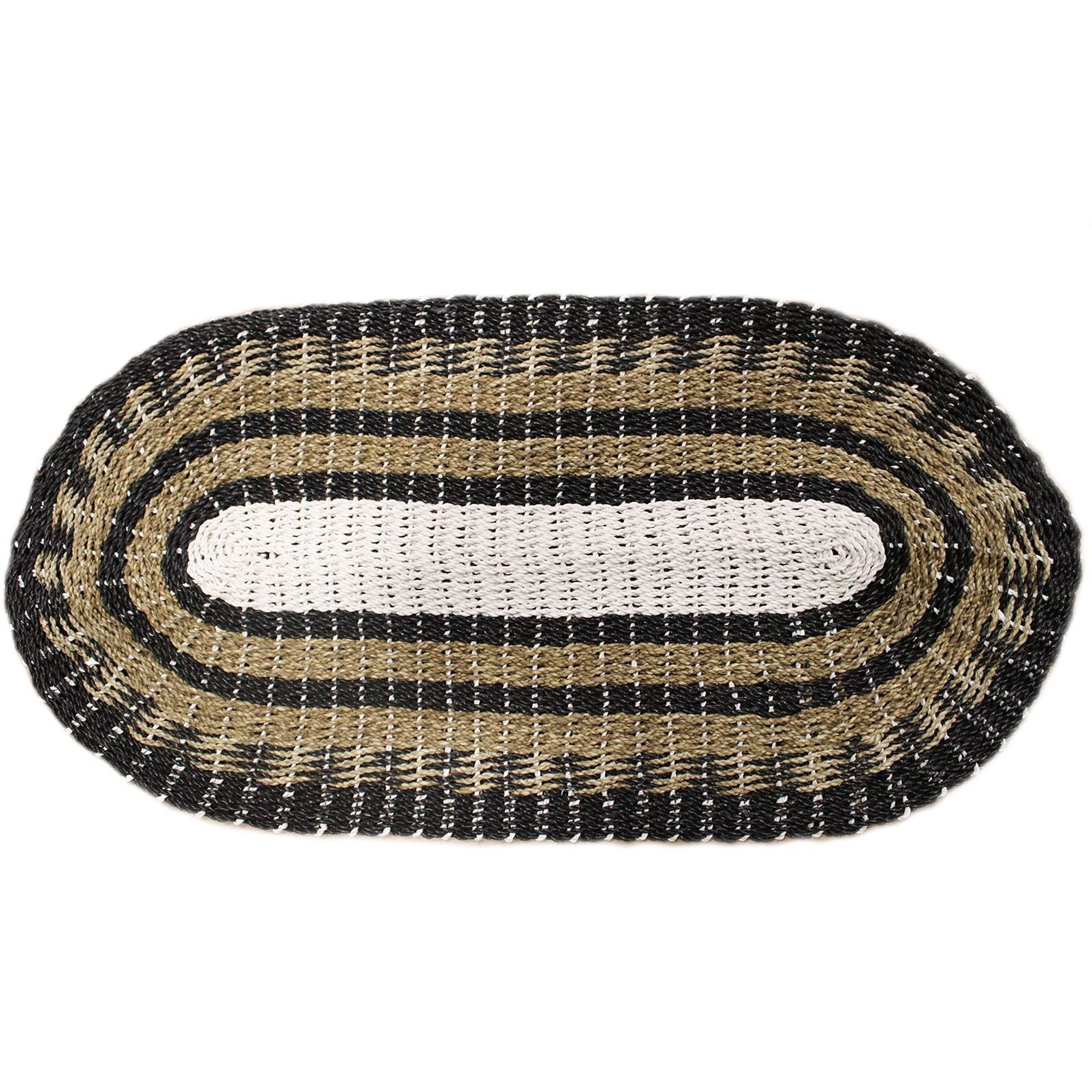Ovalus jūržolių kilimėlis „Classic“ – juodos, baltos ir rusvos spalvų 60 × 120 cm namų ramybė