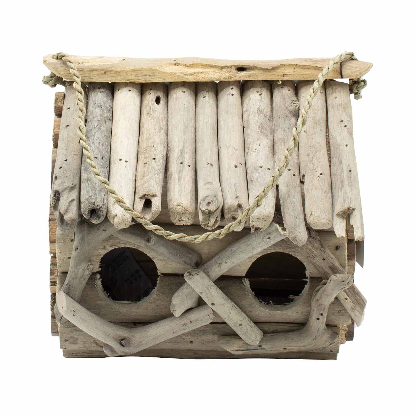 Dvigubas paukščių namelis iš perdirbtos medienos – „Driftwood Birdbox“ sodo ramybės akcentas