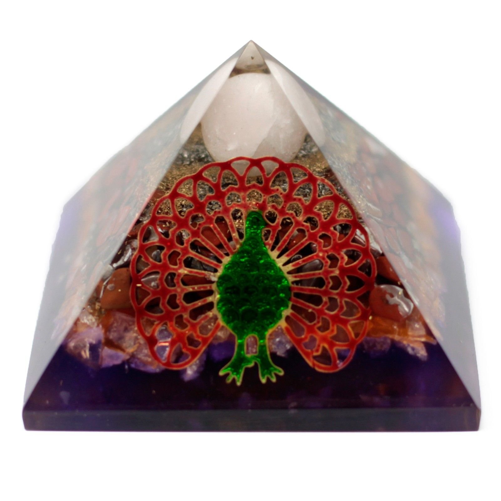 Orgonito piramidė „Peacock“ – 70 mm žemės pagrindo paslaptis namų ritualams