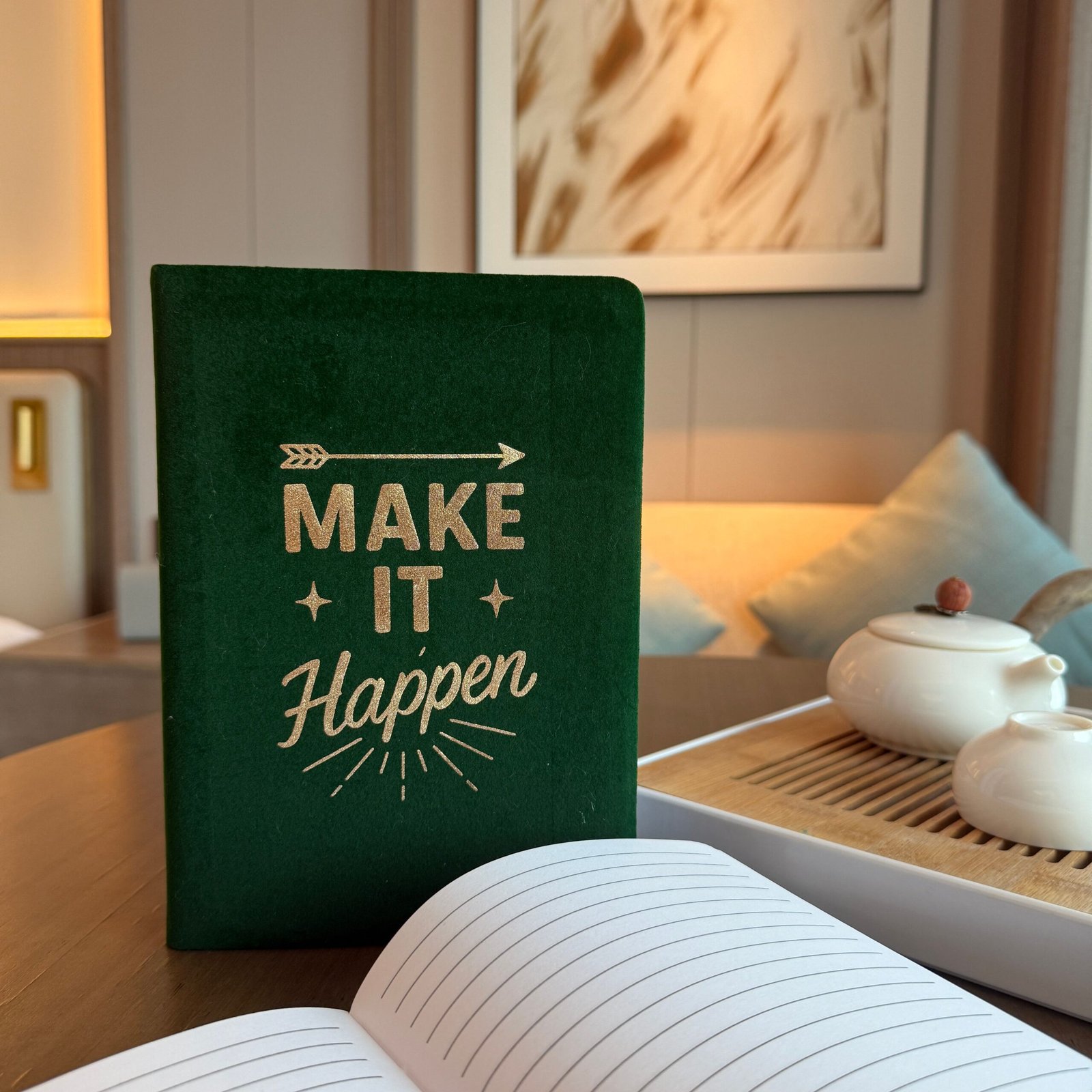 Alternative view of Gerovės ir dėkingumo užrašinė „Make It Happen“ – tamsiai žalio aksomo ramybės ritualas