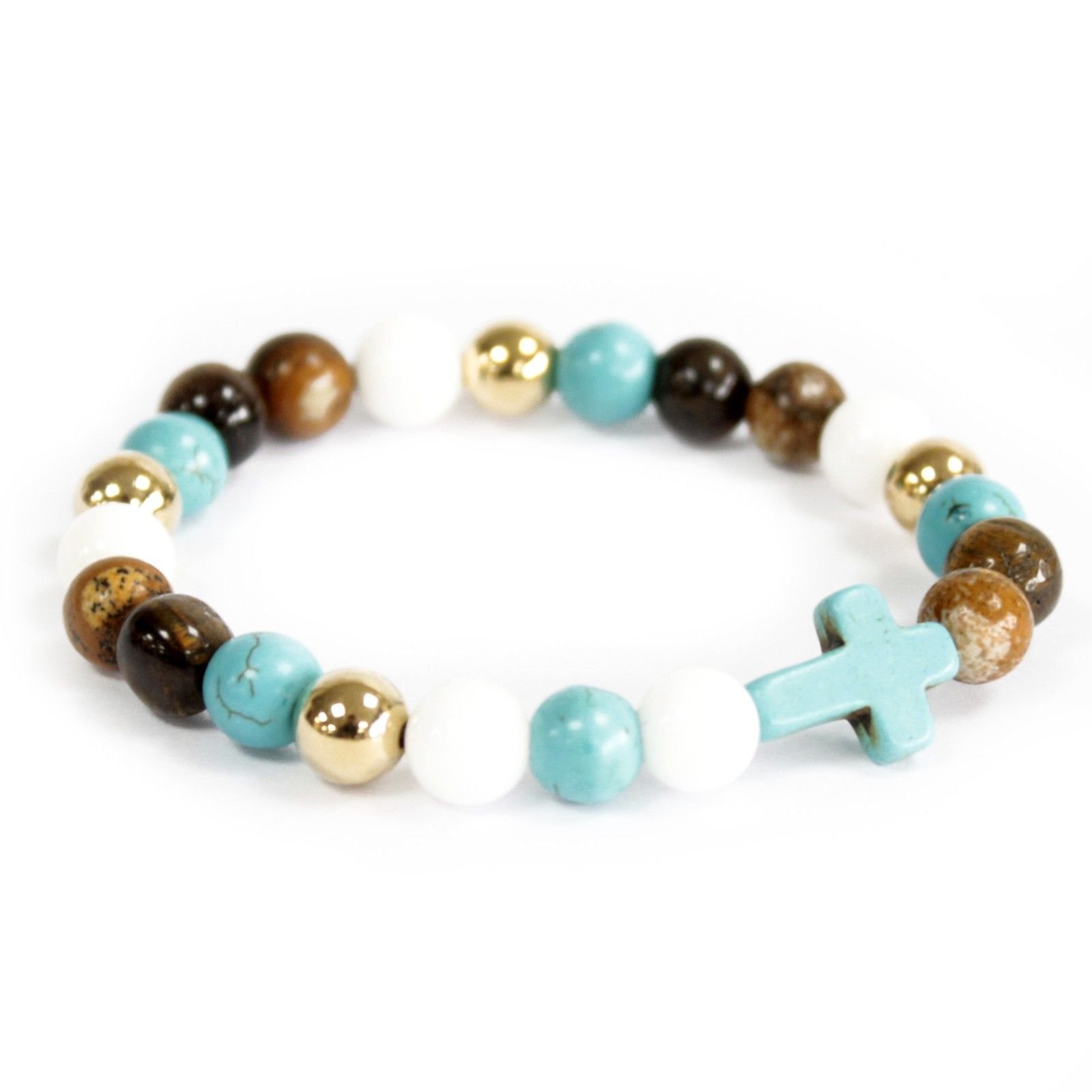 Boho apyrankė „Turquoise Cross / Royal Beads“ – akmenukų ir karoliukų žaismė