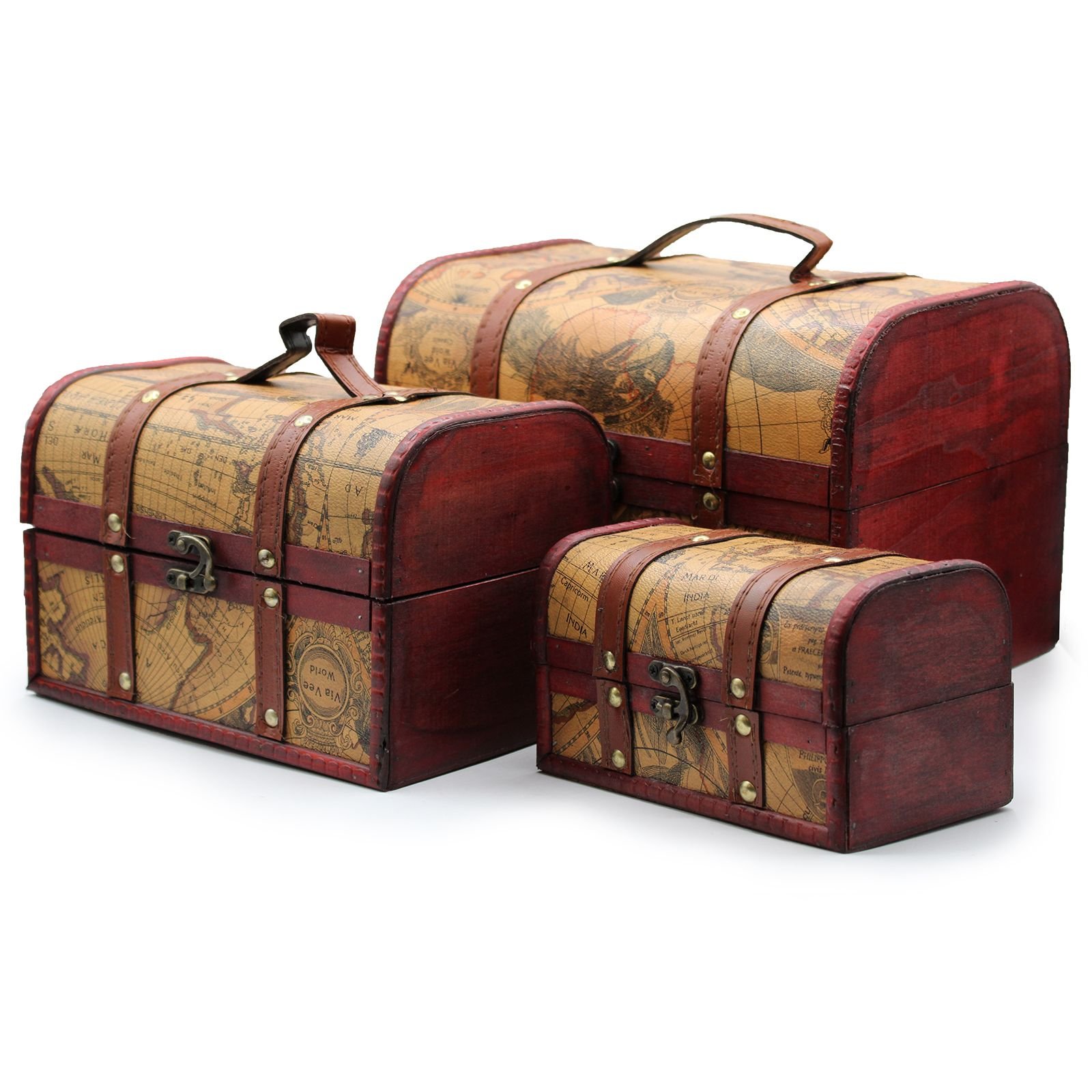 Vintage stiliaus dėžučių rinkinys „Old Map Chest“ – trijų dėžučių kelionė namų paslapčiai