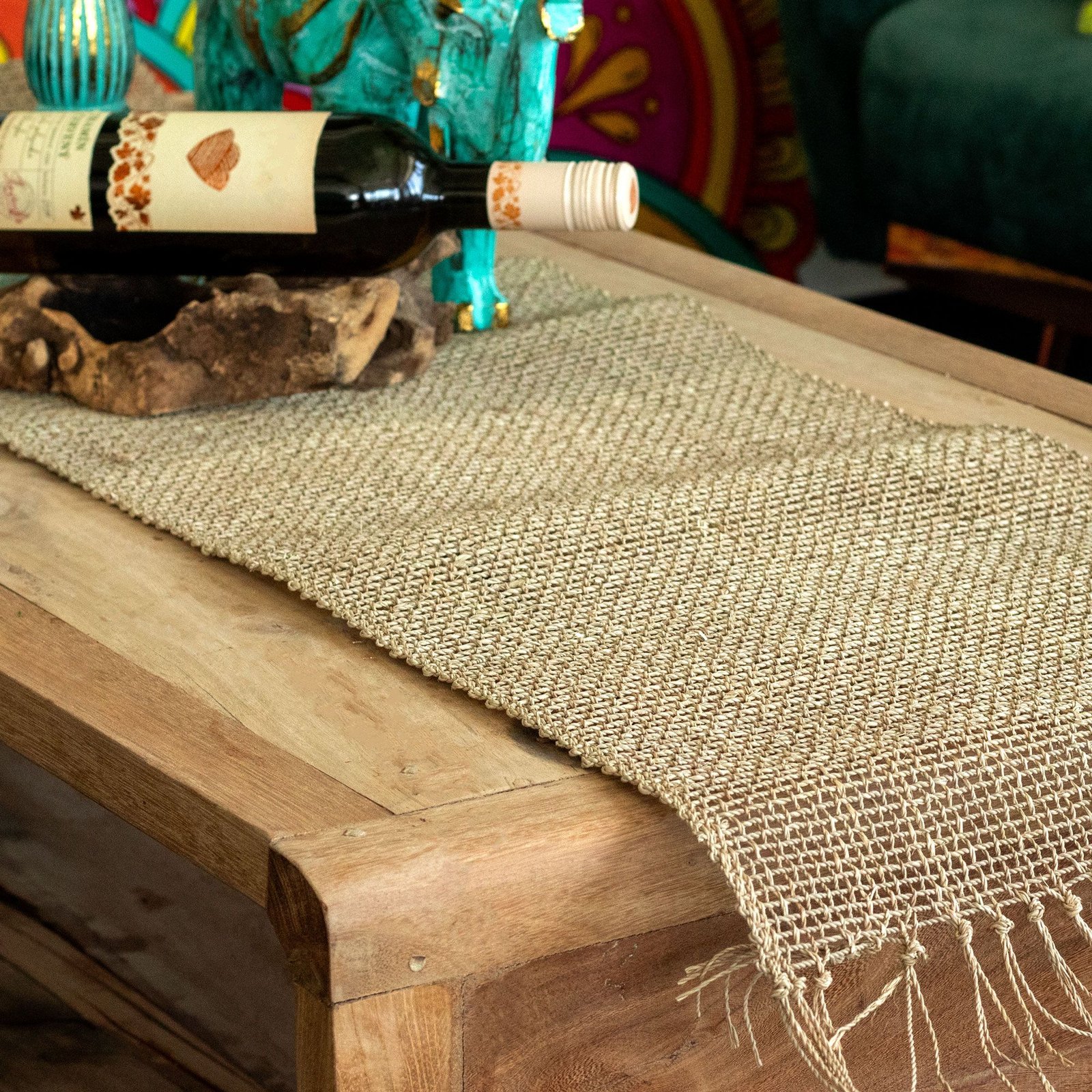 Natūralus stalo takelis iš jūržolės „Seagrass Fringe“ – 150 cm jaukumo akcentas