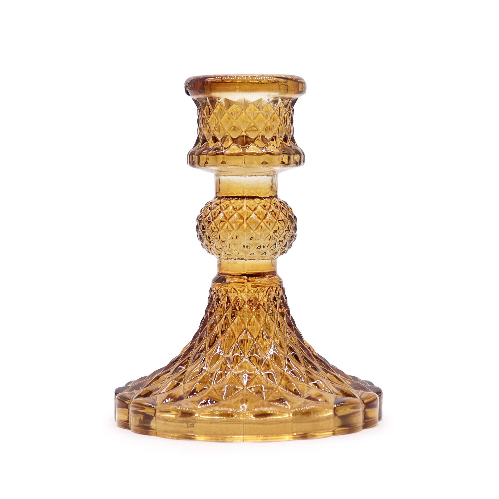 2 vnt. vintažinių vakarienės žvakių laikiklių rinkinys „Antique Amber“ – gintarinė stiklo šviesa