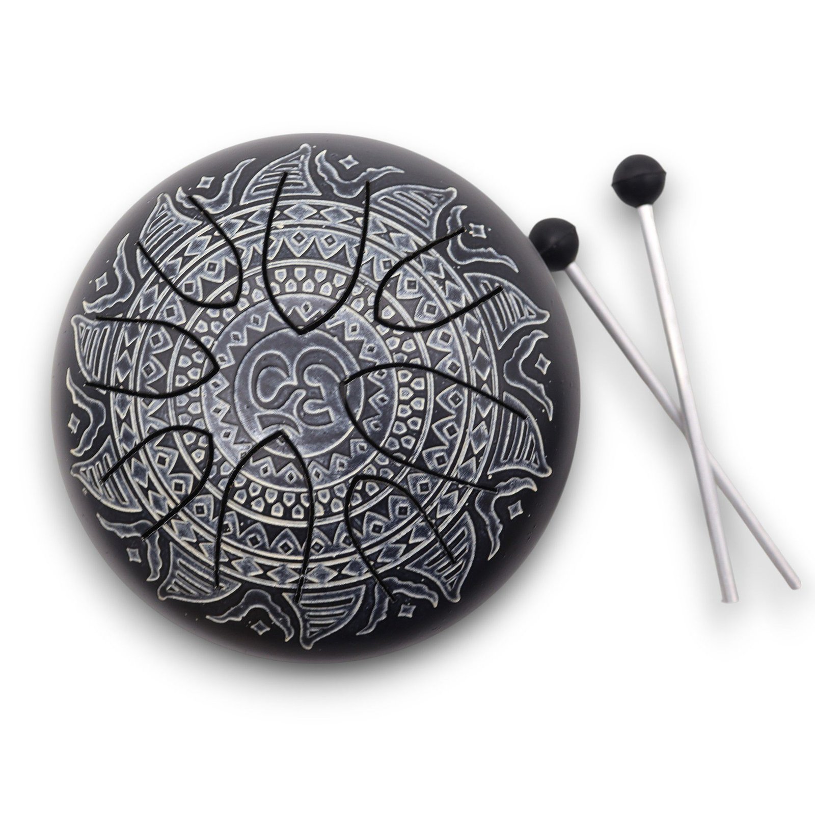 Alternative view of Plieninis liežuvėlinis Happy būgnas „Om Mandala“ – 16 cm meditacijos skambesio ritualas