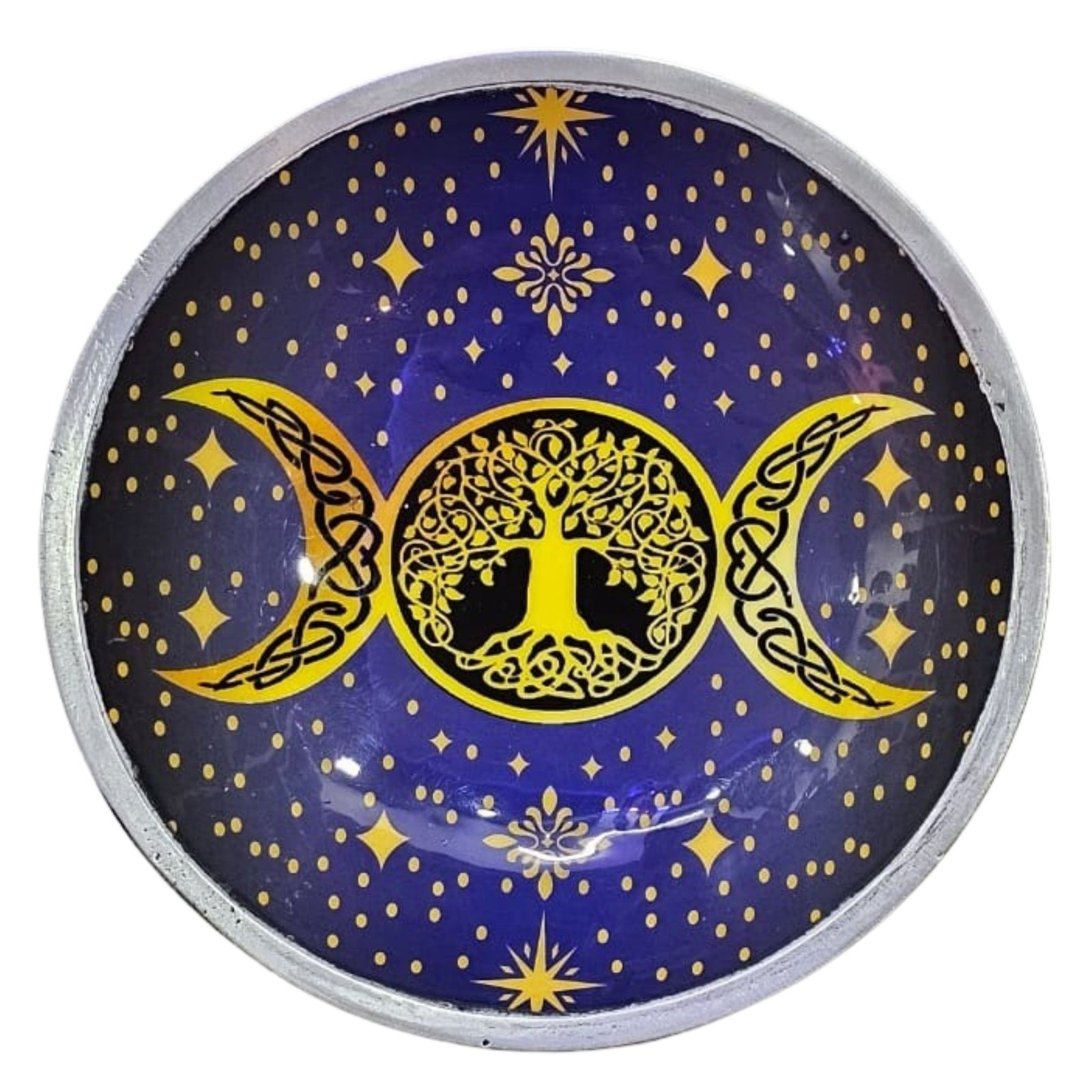 Alternative view of Trijų kojelių emaliuota aukojimo lėkštelė „Purple Triple Moon“ – violetinės mėnulio magijos akcentas