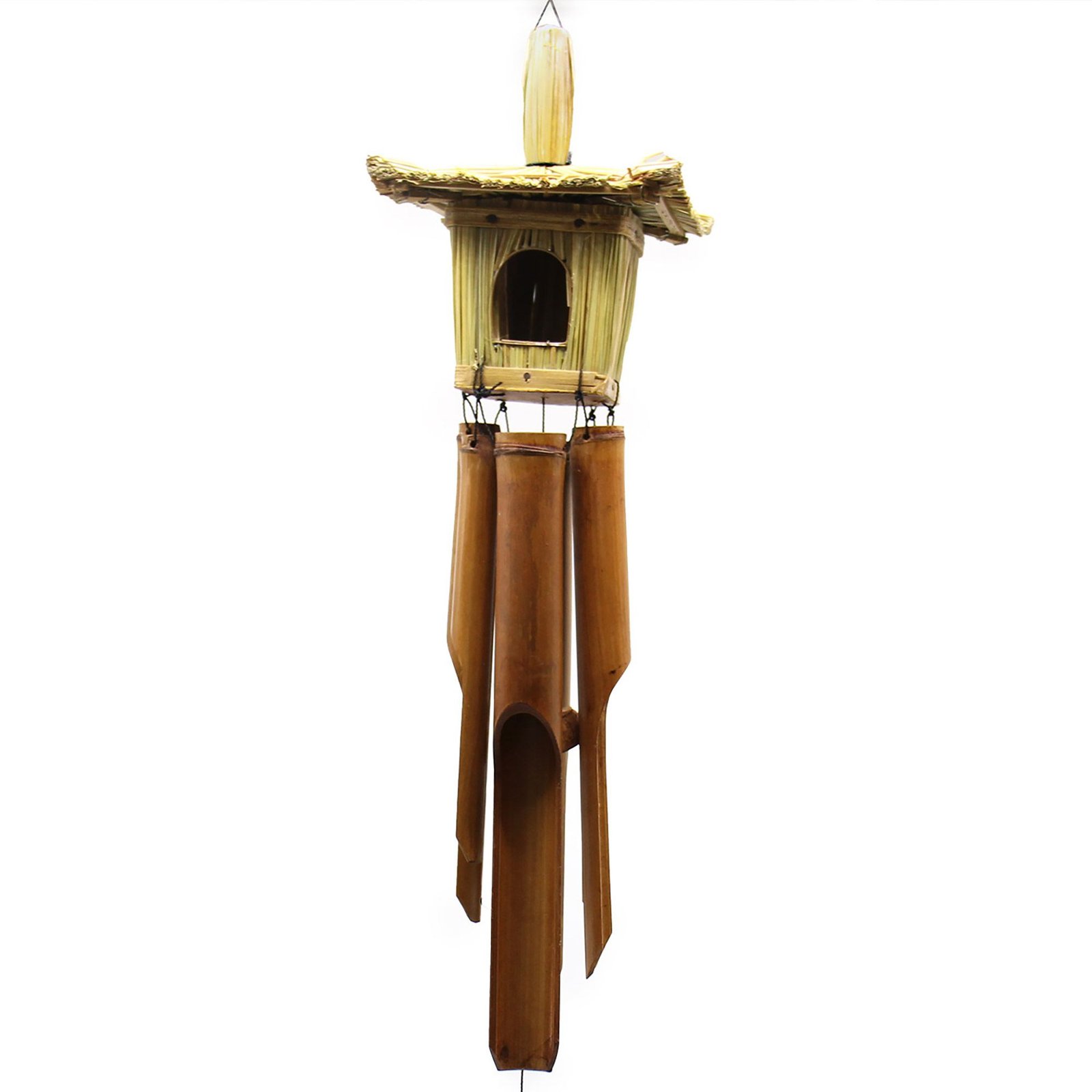 Alternative view of Kvapnus sodo namelis paukščiams iš jūros žolės ir bambuko su varpeliais 49 cm