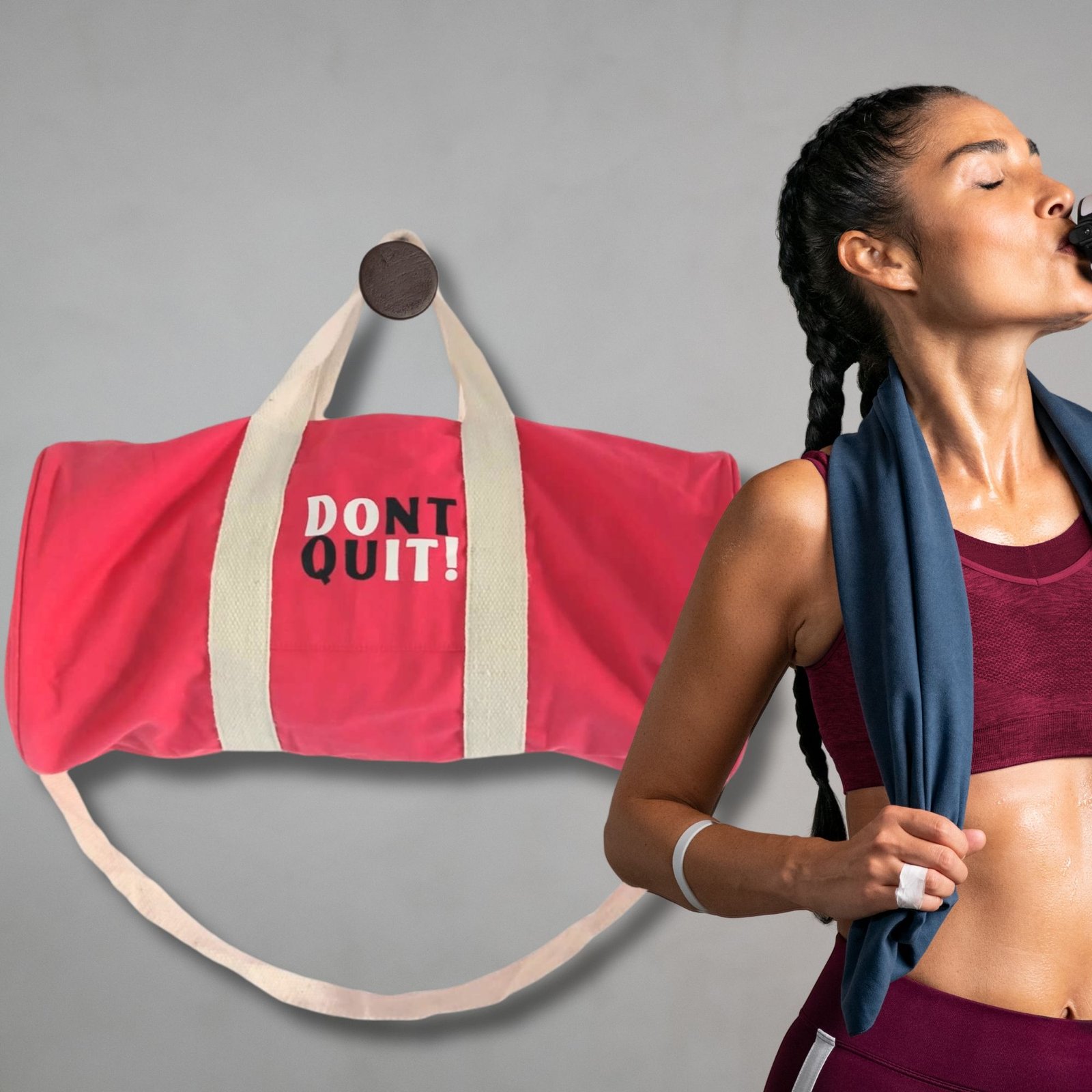Alternative view of Sportinis krepšys „Don't Quit Gym Bag“ – vyšninės rožinės spalvos kasdienės motyvacijos palydovas