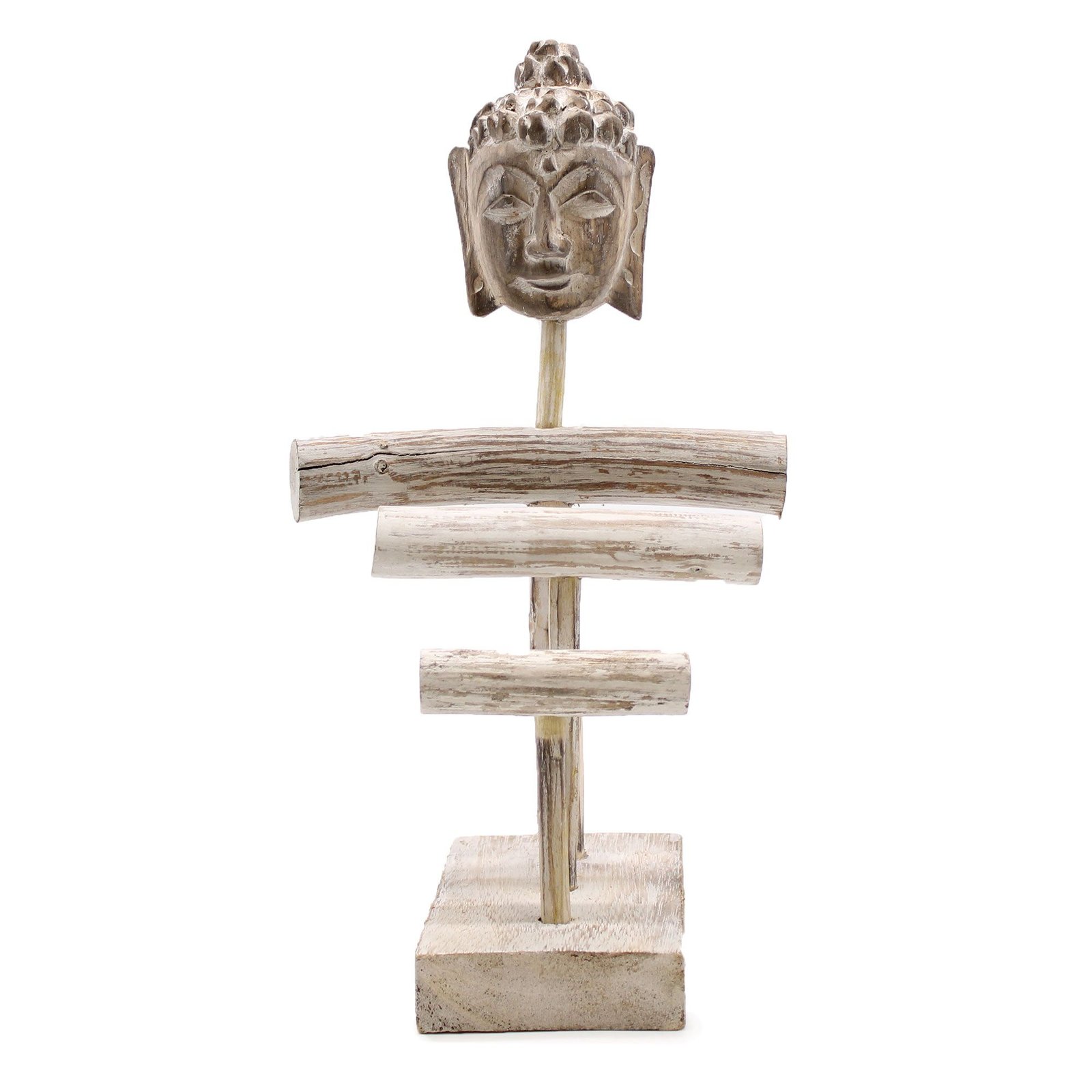 Natūralus papuošalų stovas „Three Branch & Buddha Stand“ – baltojo atspalvio medžio ramybė