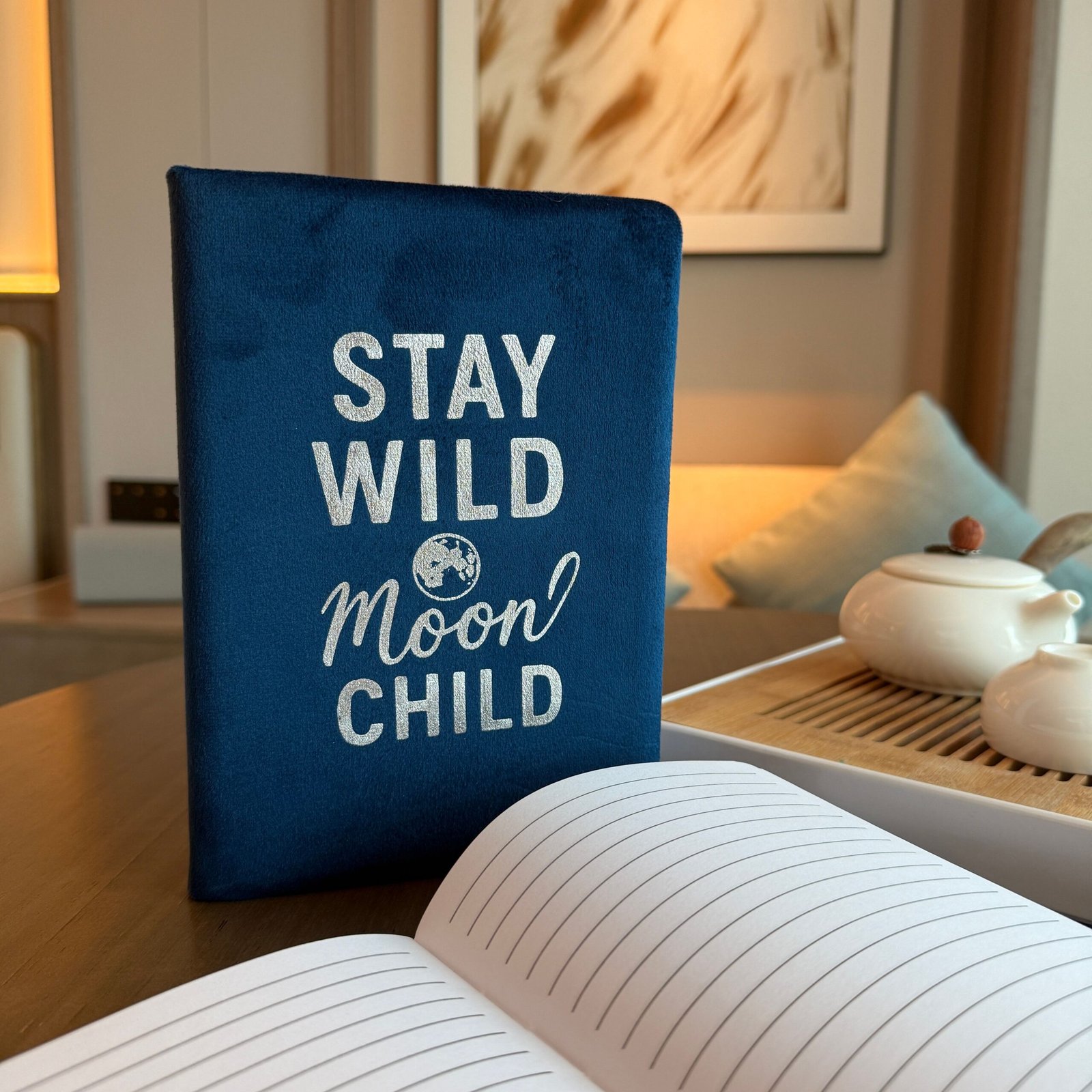 Alternative view of Tamsiai mėlyna aksominė užrašinė „Stay Wild Moon Child“ – 80 puslapių tyliai magiškoms mintims