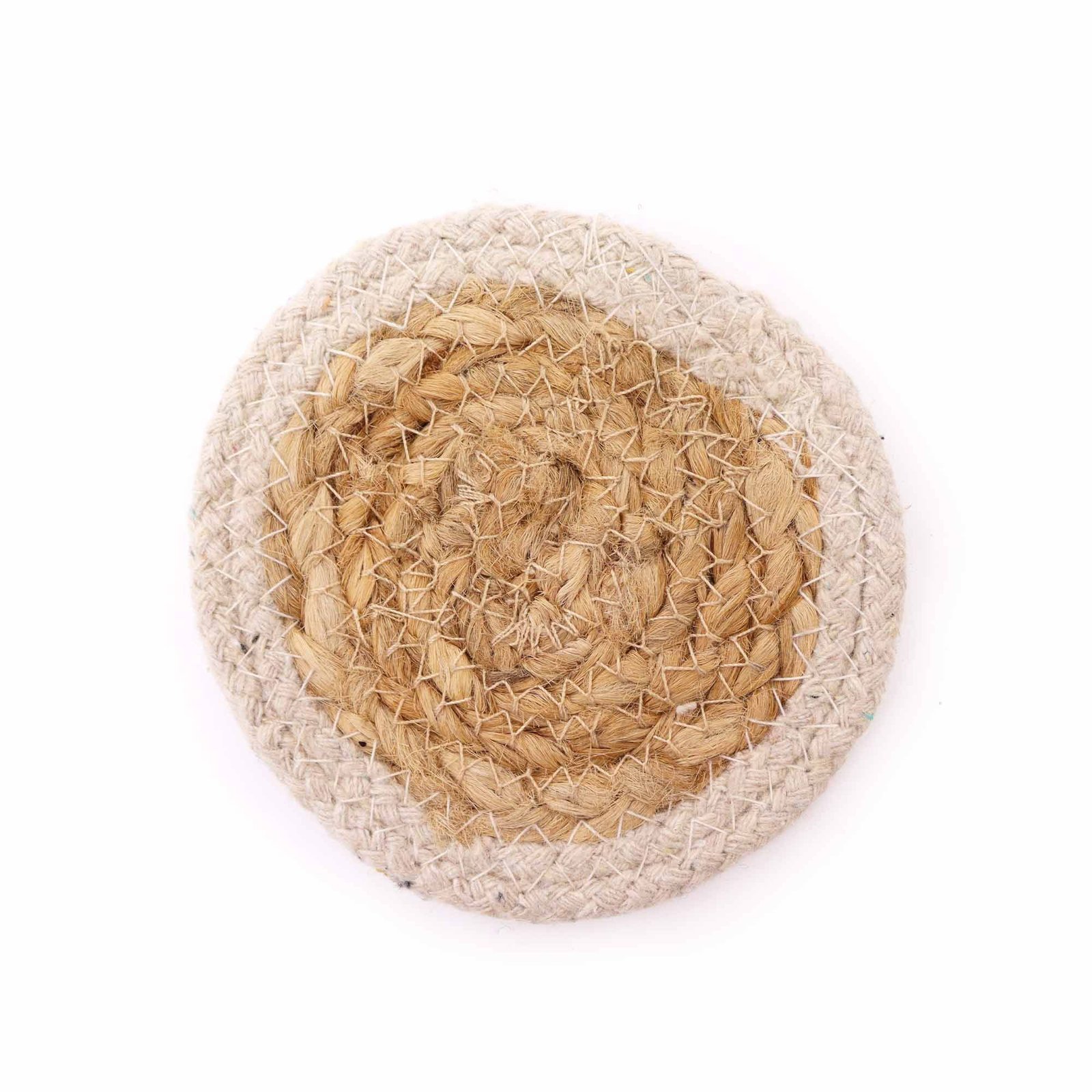 Natūralūs stalo padėkliukai „Ivory Border“ – džiuto ir medvilnės rinkinys, 10 cm, 4 vnt.