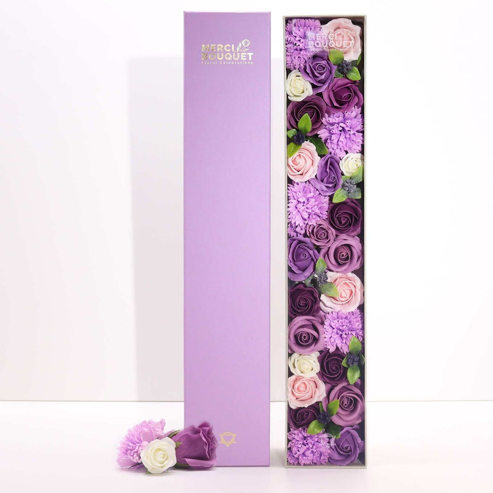 Alternative view of Muilo gėlių dovanų dėžutė „Lavender Rose & Carnation“ – ilga, romantiška vonios paslaptis
