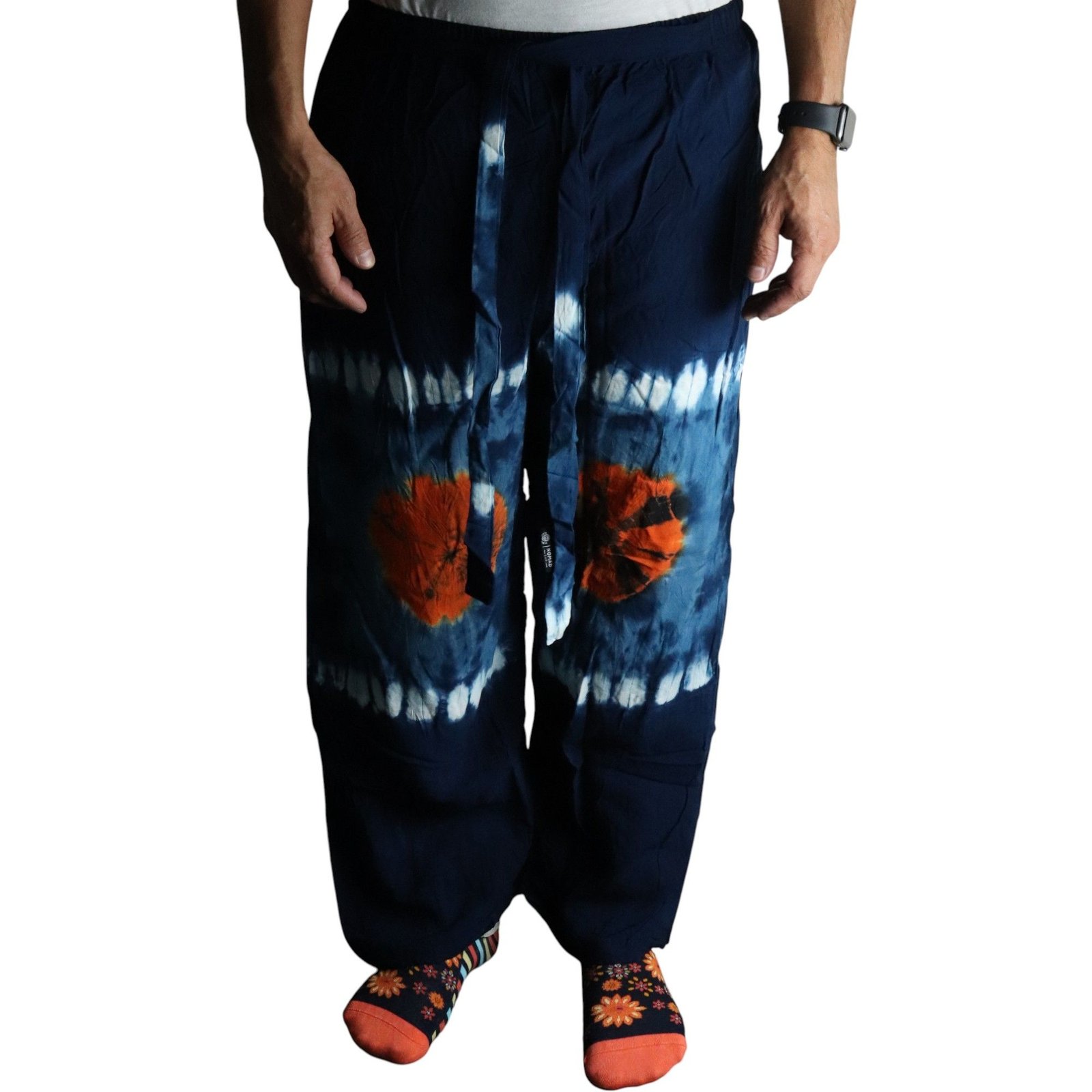 Japoniško stiliaus laisvalaikio kelnės „Teal & Orange“ – lengvas lino ir viskozės prisilietimas, M