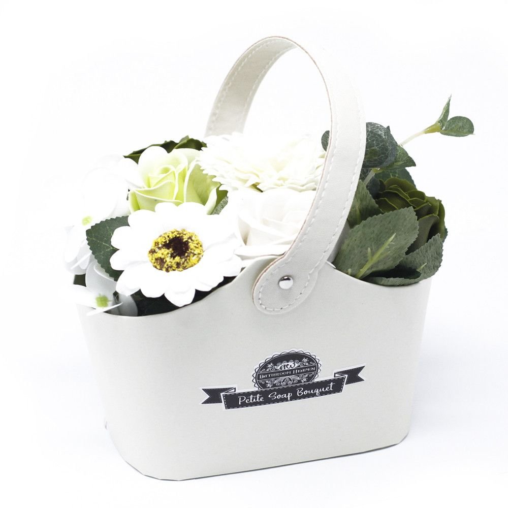 Muilo gėlių puokštė „Bouquet Petite Basket“ – pastelinė žalia vonios paslaptis