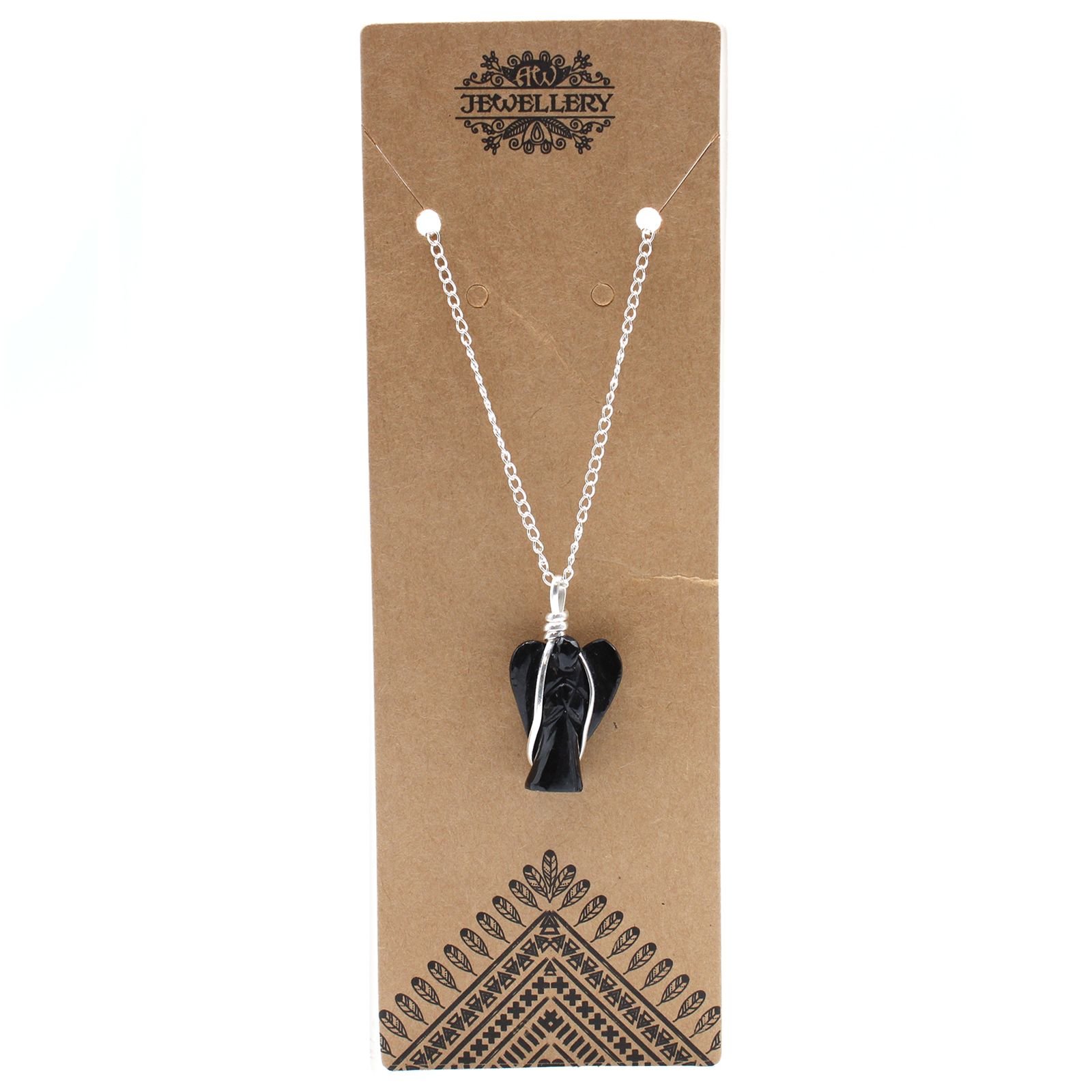 Alternative view of Pakabukas su brangakmeniu „Black Agate“ – sidabru dengtas angelas-sargas