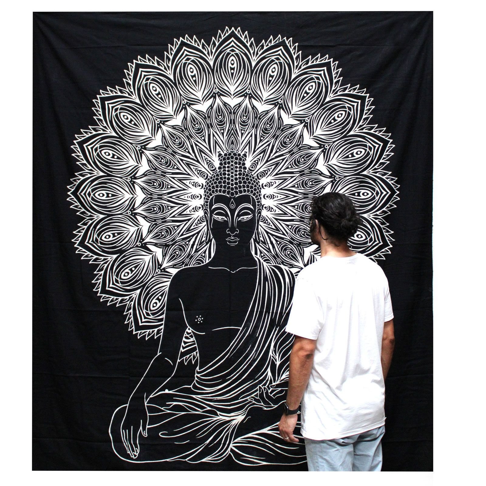 Alternative view of Dviguba medvilninė lovatiesė „Buddha“ – juodai balta namų ramybės skraistė