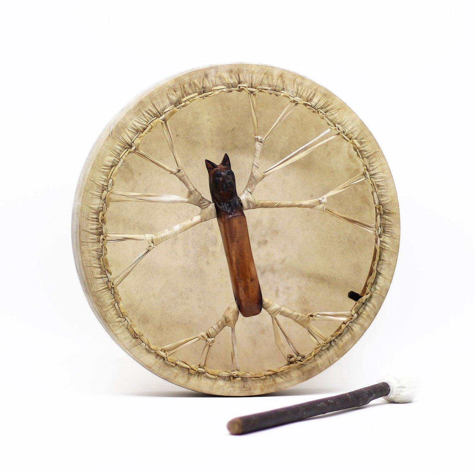 Alternative view of Reguliuojamas šamanų būgnas „Spirit of the Wolf“ – 40 cm ritualo skambesys