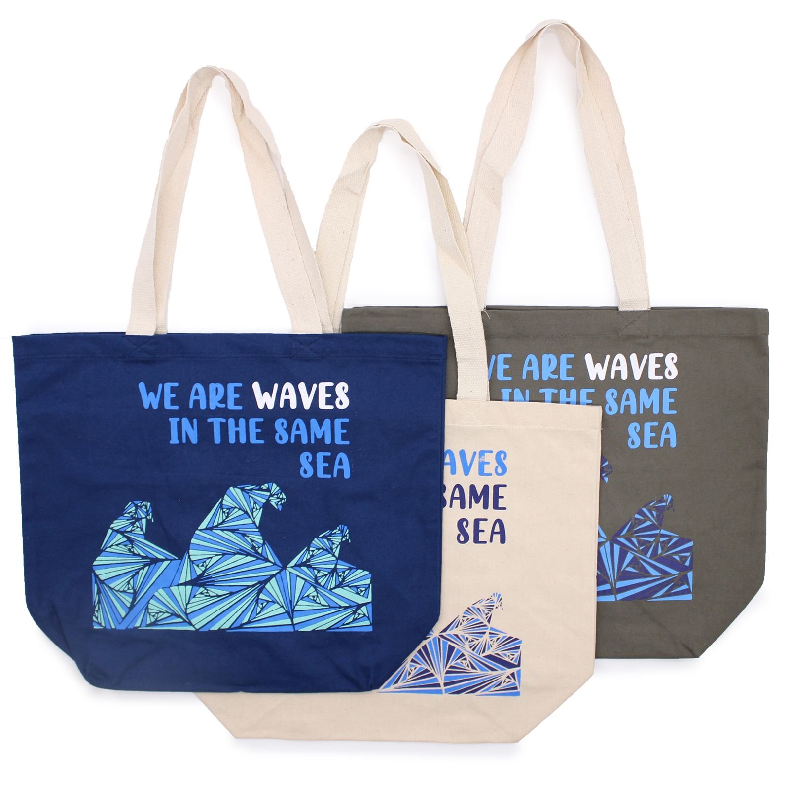 Margintas medvilninis krepšys „We are Waves“ – pilko kasdienybės ritualo lengvumas