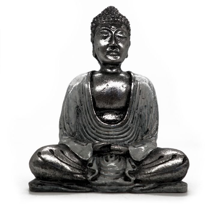 Rankomis dažyta Budos figūrėlė „White & Grey Buddha“ – vidinės tylos akcentas