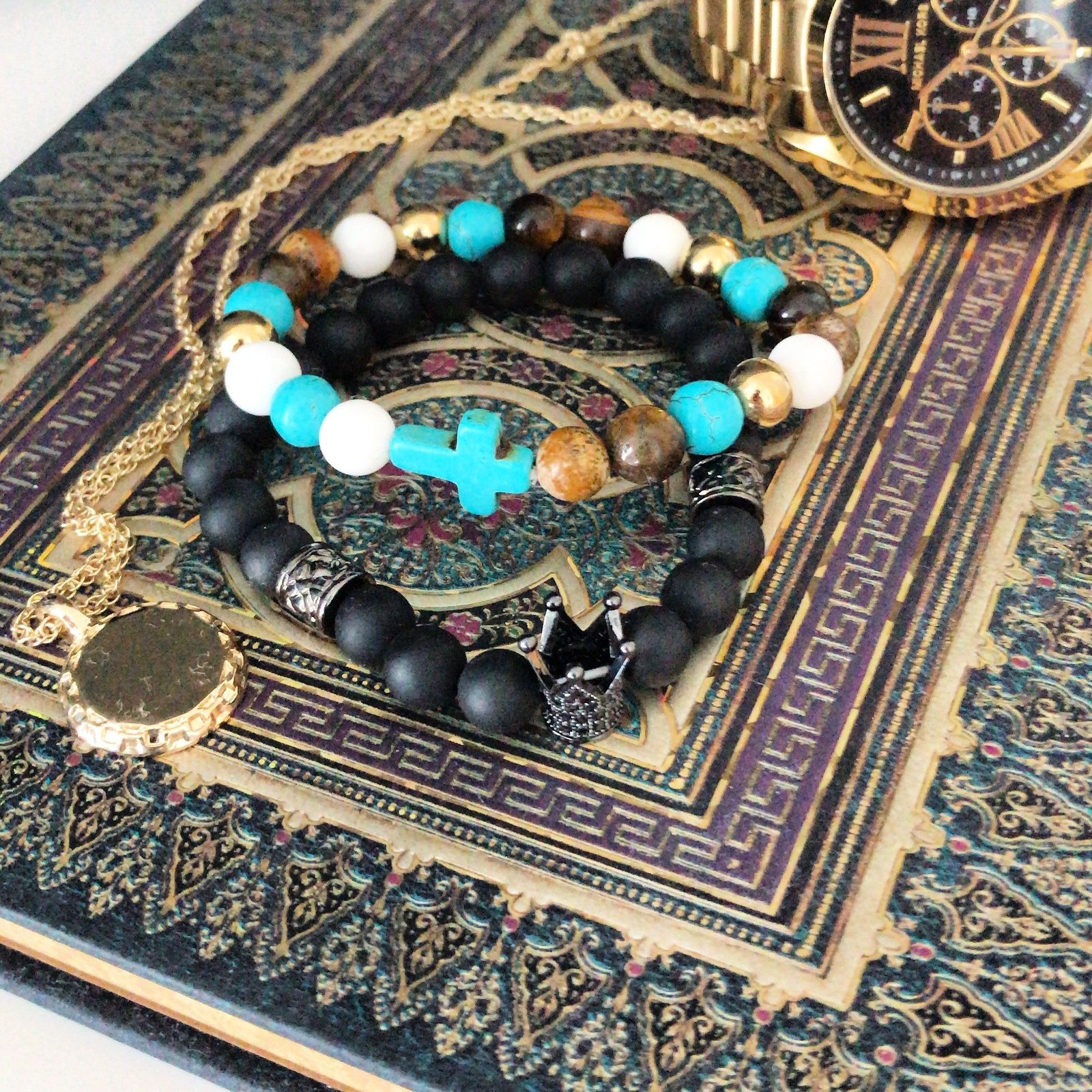 Apyrankė „Hamsa“ iš juodojo agato – boho akmenų ramybės akcentas - Image 3