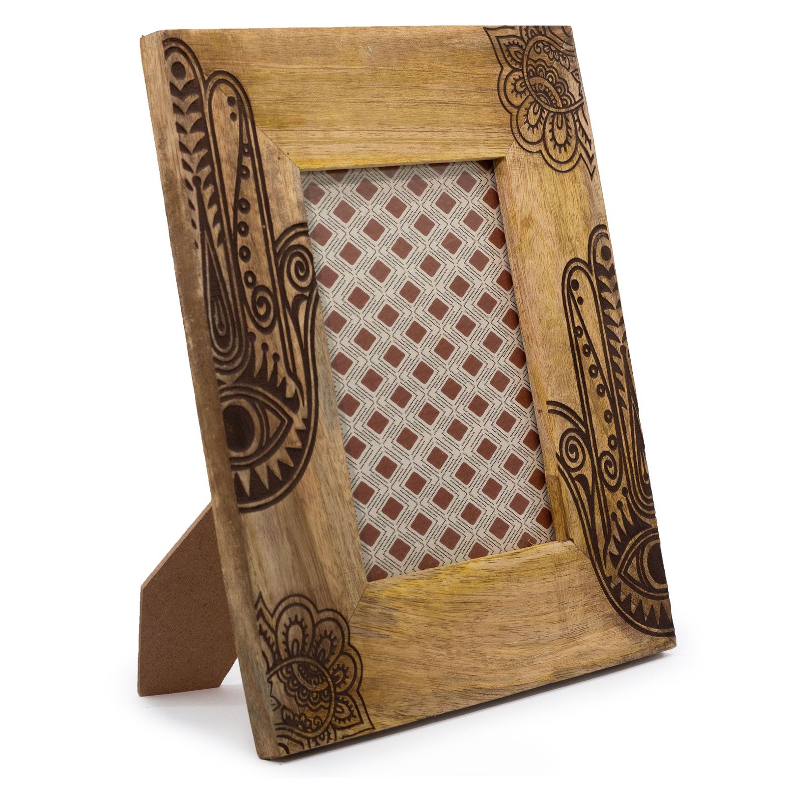 Nuotraukų rėmelis „Hamsa“ iš mango medienos – juodas 13×18 cm prisiminimų akcentas