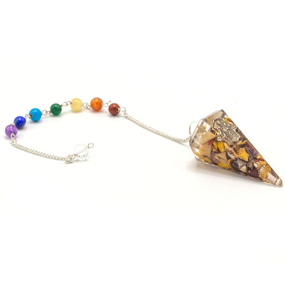 Orgonito galios čakrų švytuoklė „Hamsa“ – mažas ritualo talismanas