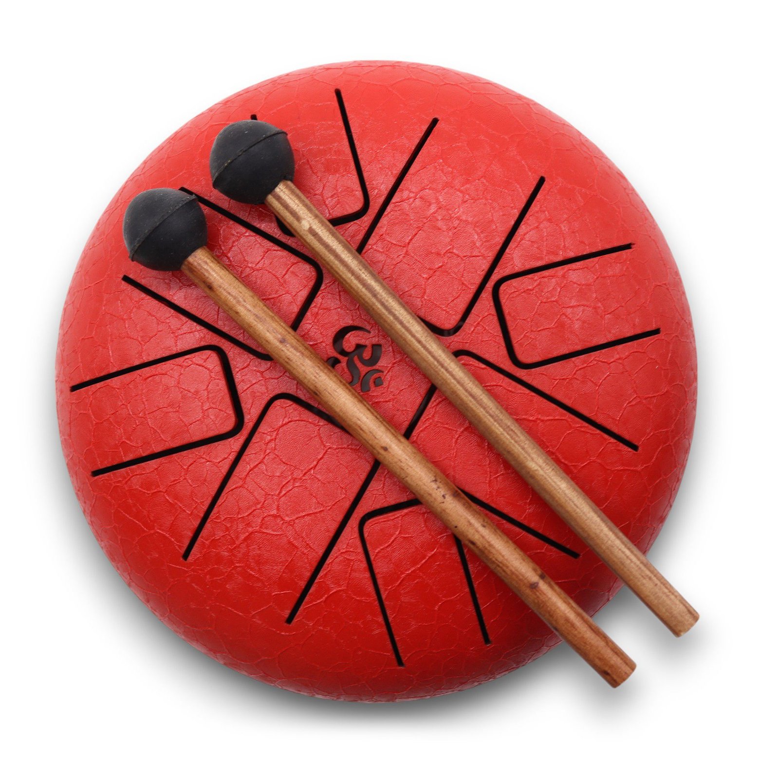 Plieninis liežuvėlinis Happy būgnas „Om Red“ – 16 cm meditacijos skambesio akcentas