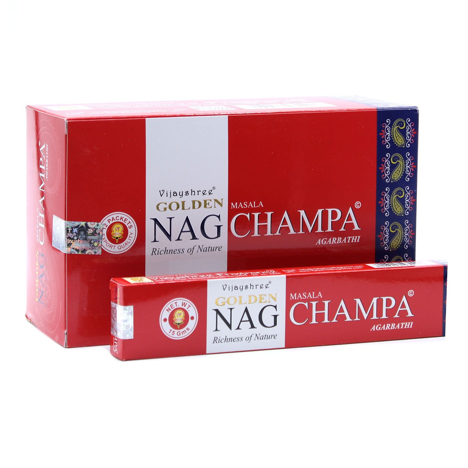 Smilkalų lazdelės „Golden Nag Champa“ – šiltas rytietiškos ramybės aromatas, 15 g