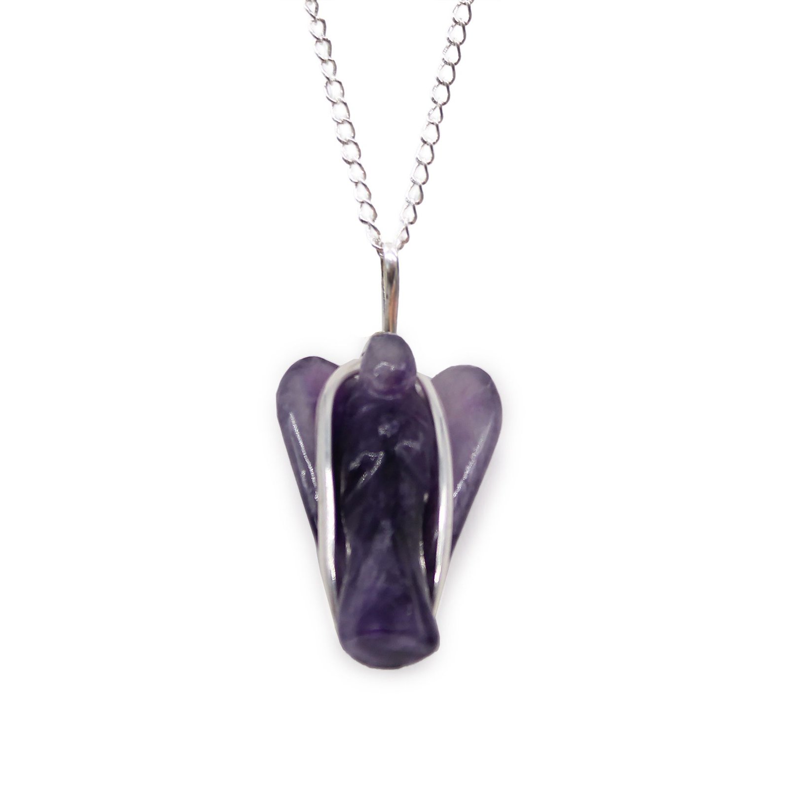 Pakabukas „Gemstone Guardian Angel“ – ametisto angelo talismanas su sidabro spindesiu
