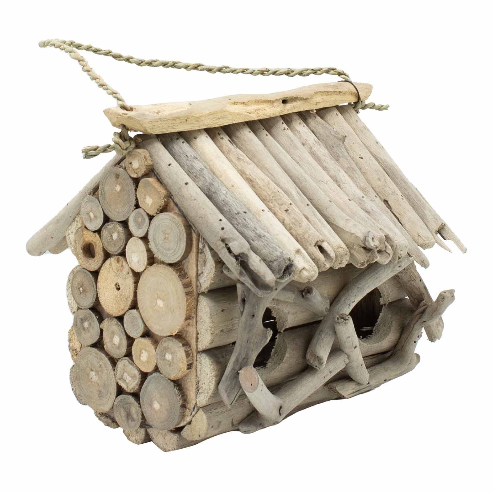 Alternative view of Dvigubas paukščių namelis iš perdirbtos medienos – „Driftwood Birdbox“ sodo ramybės akcentas